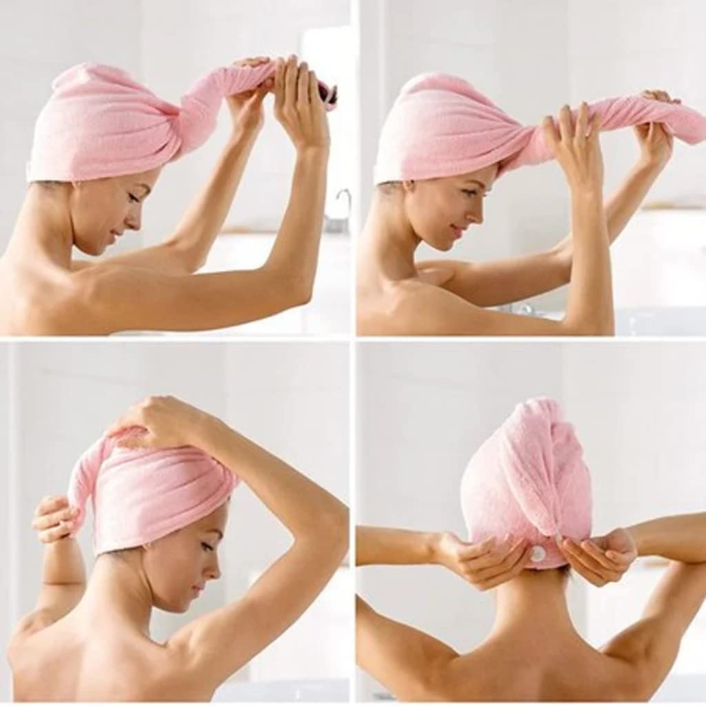 MIDASTRA FASHION Quick Dry Microfiber Hair Towel Wrap - Soft Absorbent Turban Cap for Women (Pink & Pistachio, 500 TC) - Perfect for Post-Shower, Spa, Swimming & Hair Care Routine