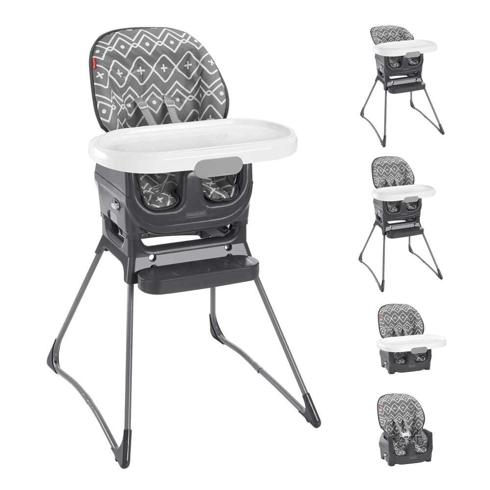 Fisher-Price Deluxe High Chair & Portable Booster Seat with Washable Tray Liner & Seat Pad - Gray Tribal Design | Convertible Baby to Toddler Feeding Chair for Home & Travel Use