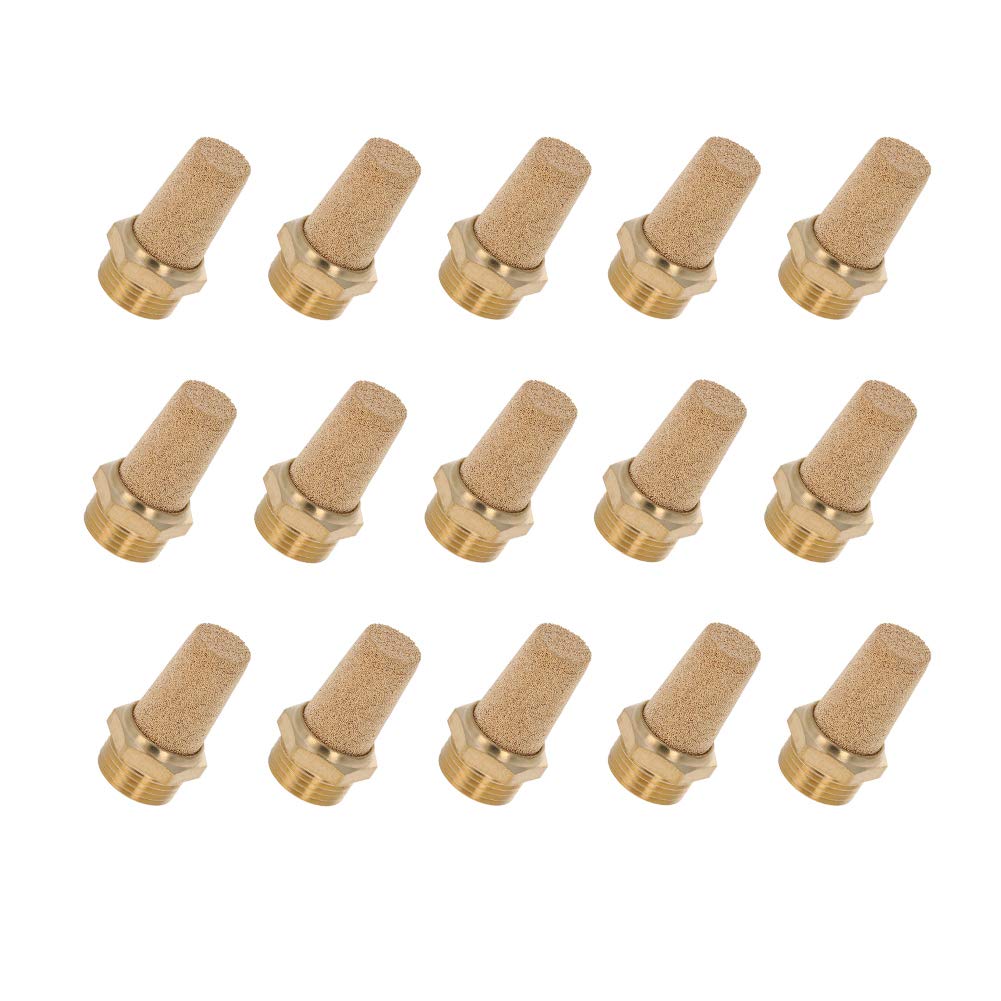 Othmro 15Pcs Brass Pneumatic Air Exhaust Silencer - 16.2mm Male Thread Muffler for Compressed Air Systems | Noise Reduction for Air Compressors, Pneumatic Tools & Industrial Equipment (Gold Tone)