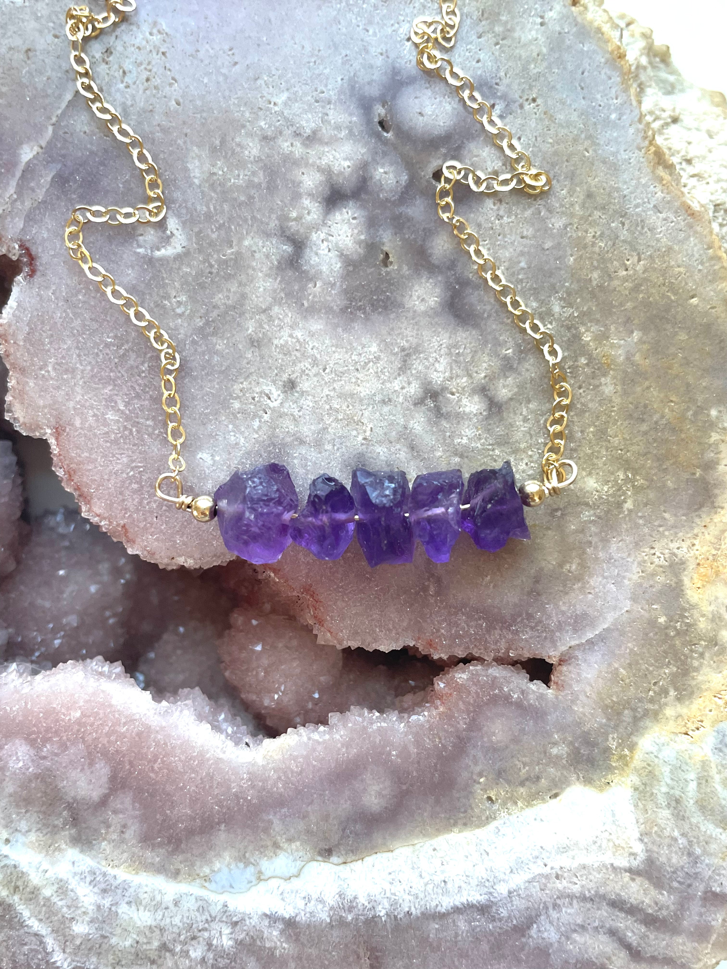 Natural Raw Amethyst Necklace - February Birthstone Crystal Jewelry for Women | Spiritual Healing, Meditation & Everyday Elegance