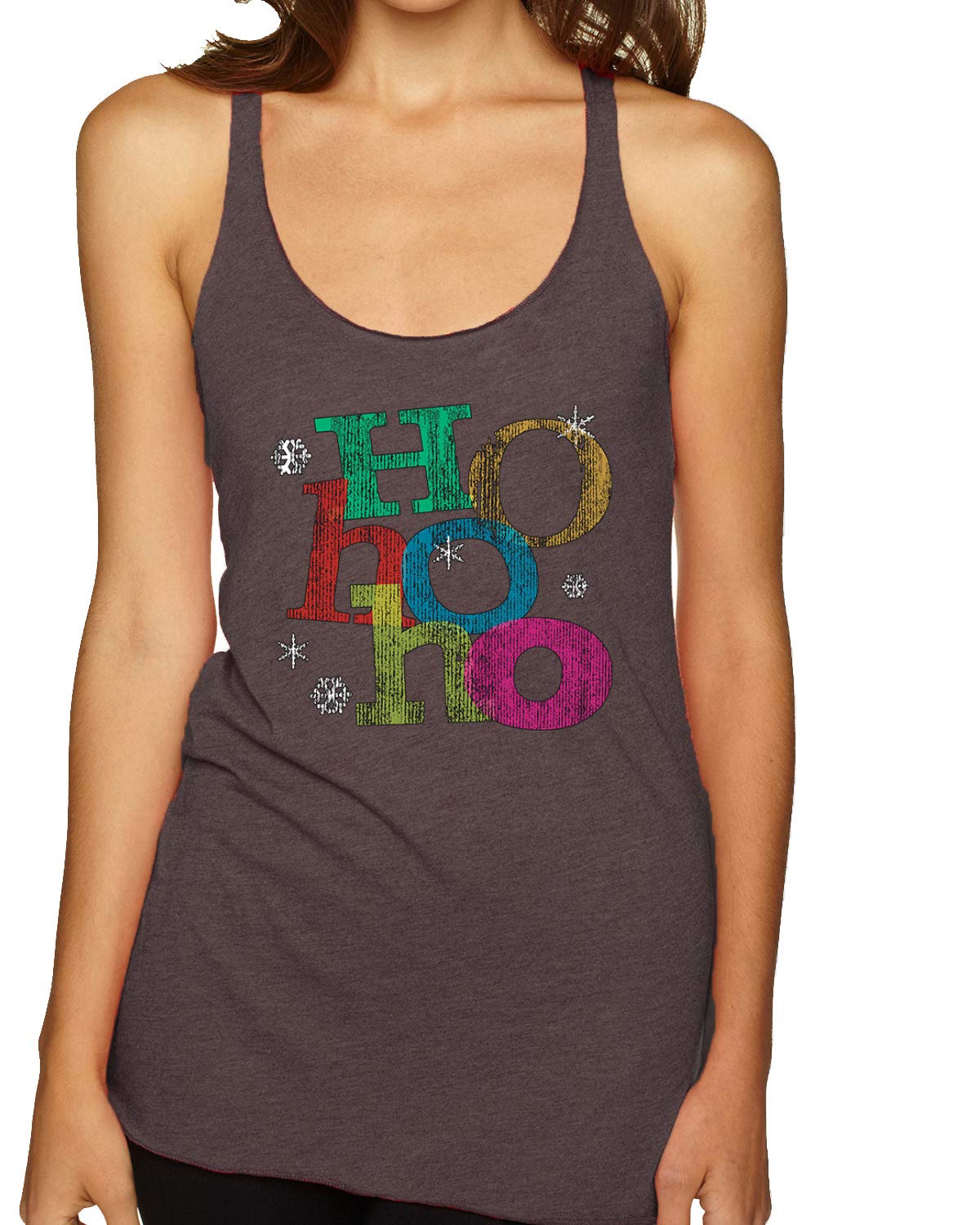 Ho Ho Ho Christmas Tri-Blend Racerback Tank Top - Festive Holiday Party Outfit for Women | Christmas Family Gathering & Office Celebration Apparel