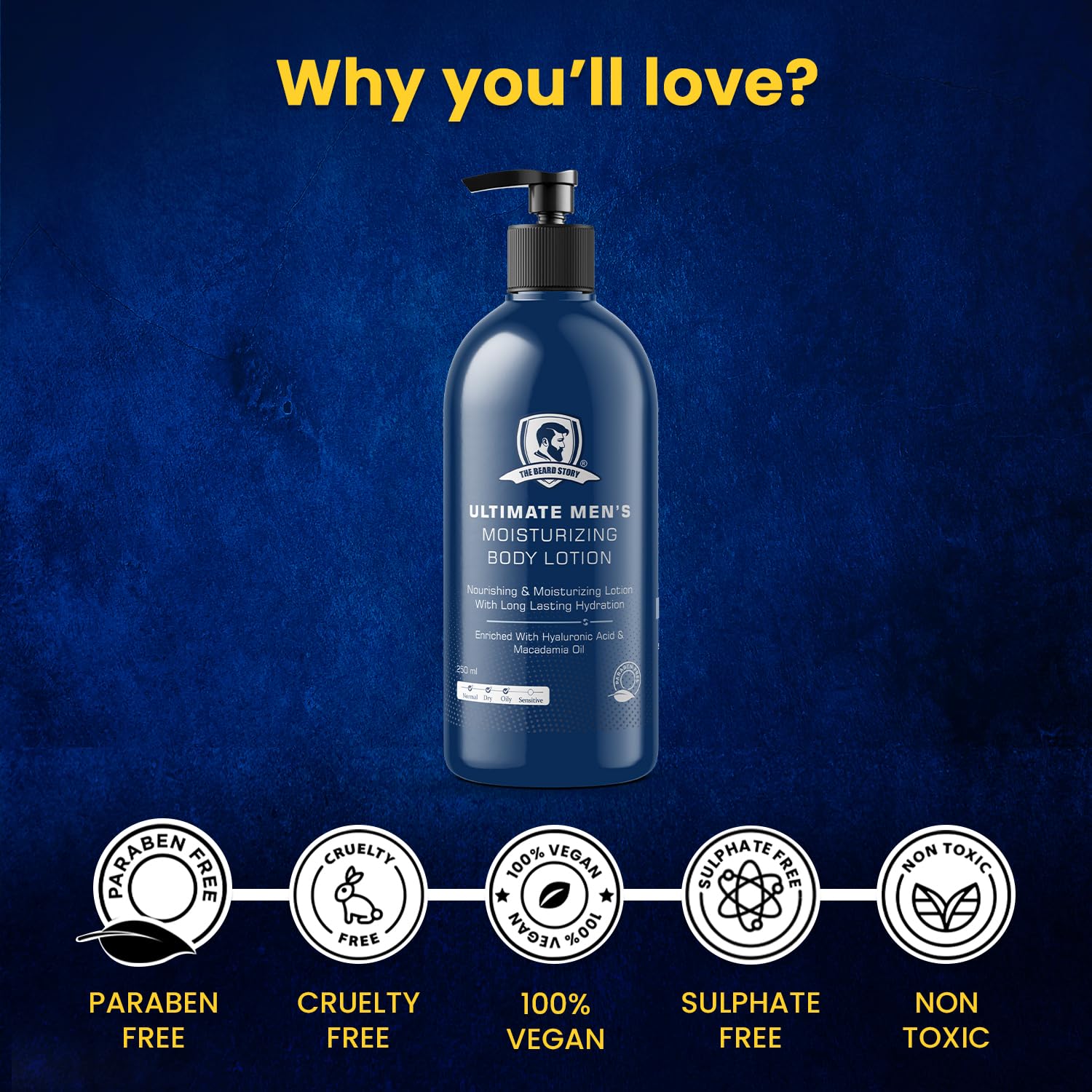 The Beard Story Deep Hydrating Moisturizing Body Lotion with Shea Butter & Macadamia Oil - Non-Sticky, Long Lasting Formula for Winter & All Seasons - Paraben Free 250ml - Perfect for Dry Skin Care & Daily Hydration