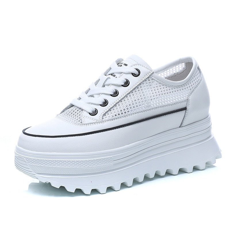 Lovevop 7Cm Women's Casual Shoes - Genuine Leather Platform Wedge Sneakers with Bling Bling for Spring & Autumn | Fashion Chunky Shoes for Daily Wear, Work & Outfits