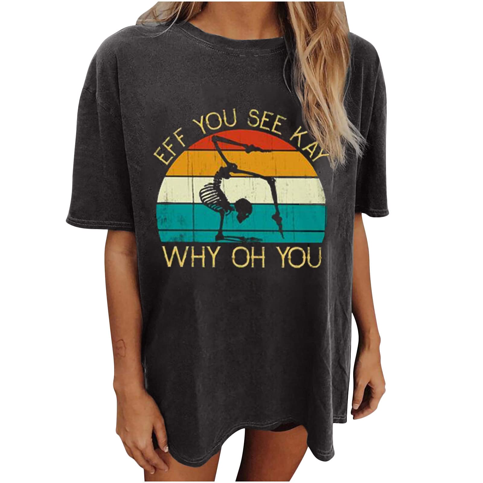 Funny Graphic Tees for Women - Novelty Humorous Letter Print T-Shirts | Oversized Drop Shoulder Trendy Longline Blouses - Perfect for Casual Wear, Parties & Gifts