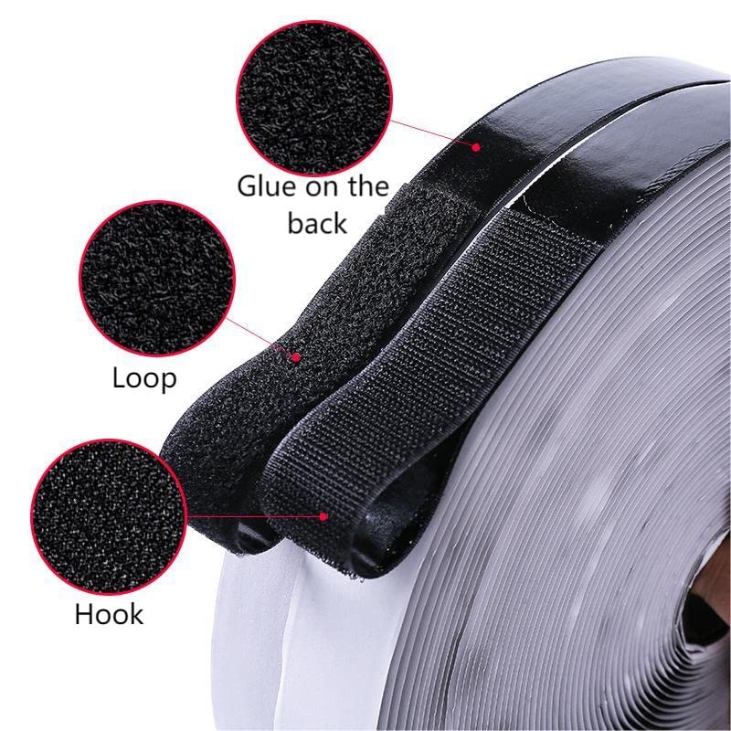 BSELEYY 41 Feet x 1 Inch Heavy Duty Hook and Loop Tape - Self Adhesive Sticky Back Fastener for School, Home, Office - Strong Interlocking Tape for Organizing Cables, Tools, and DIY Projects (Black)