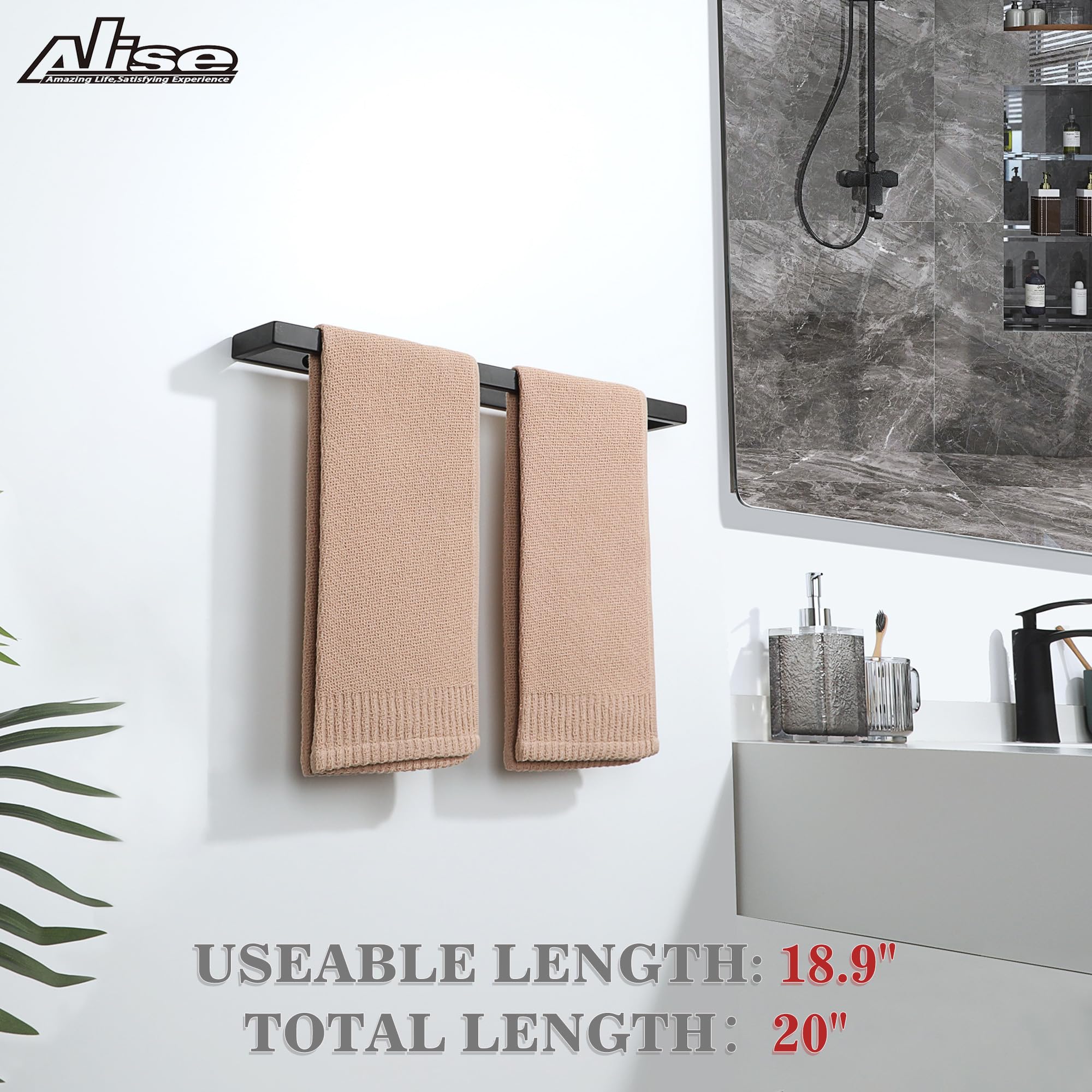 20 Inch Stainless Steel Towel Bar - SUS304 Matte Black Bathroom Towel Rack with Wall Mount for Hand & Bath Towels - Perfect for Bathroom, Lavatory & Spa Decor