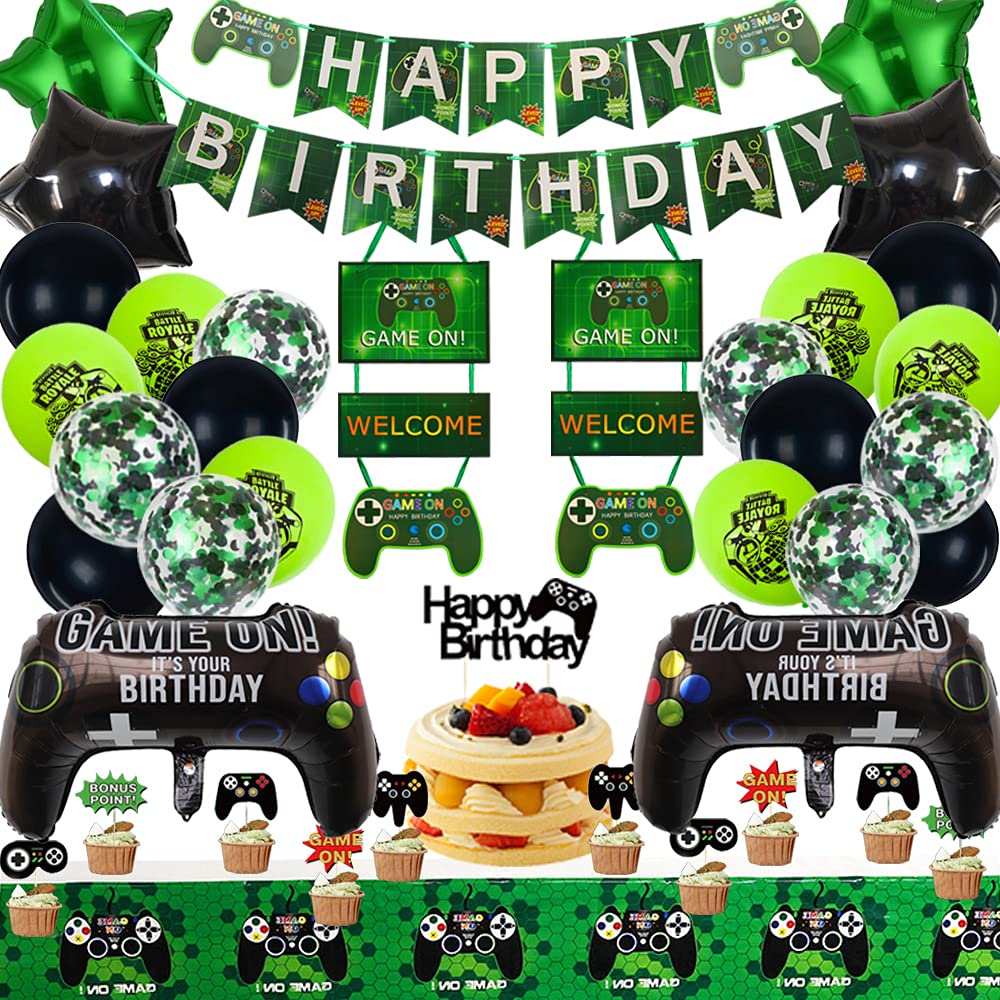 Best Video Game Party Supplies - Gamer Birthday Decorations for Boys & Girls - Game Controller Balloons, Happy Birthday Banner, GAME ON Welcome Sign - Perfect for Gaming Themed Parties, Birthday Celebrations & Esports Events