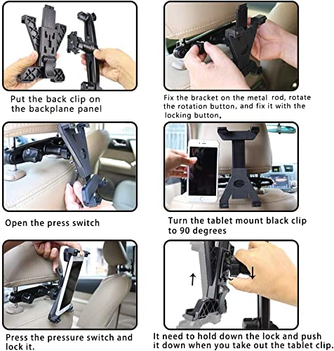 PLDHPRO Universal Car Back Seat Tablet Holder - Adjustable 360° Rotating Headrest Mount for iPad Air, iPad Mini, Samsung, Huawei & 7