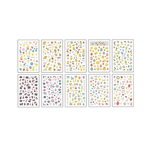 Lurrose Scrapbooking Stickers - 11 Sheets Easter Nail Art Decals with Bunny, Chicken, Egg & Flower Designs - Self-Adhesive Manicure Stickers for Women, Girls & Kids - Perfect for DIY Nail Art, Scrapbooking & Easter Crafts