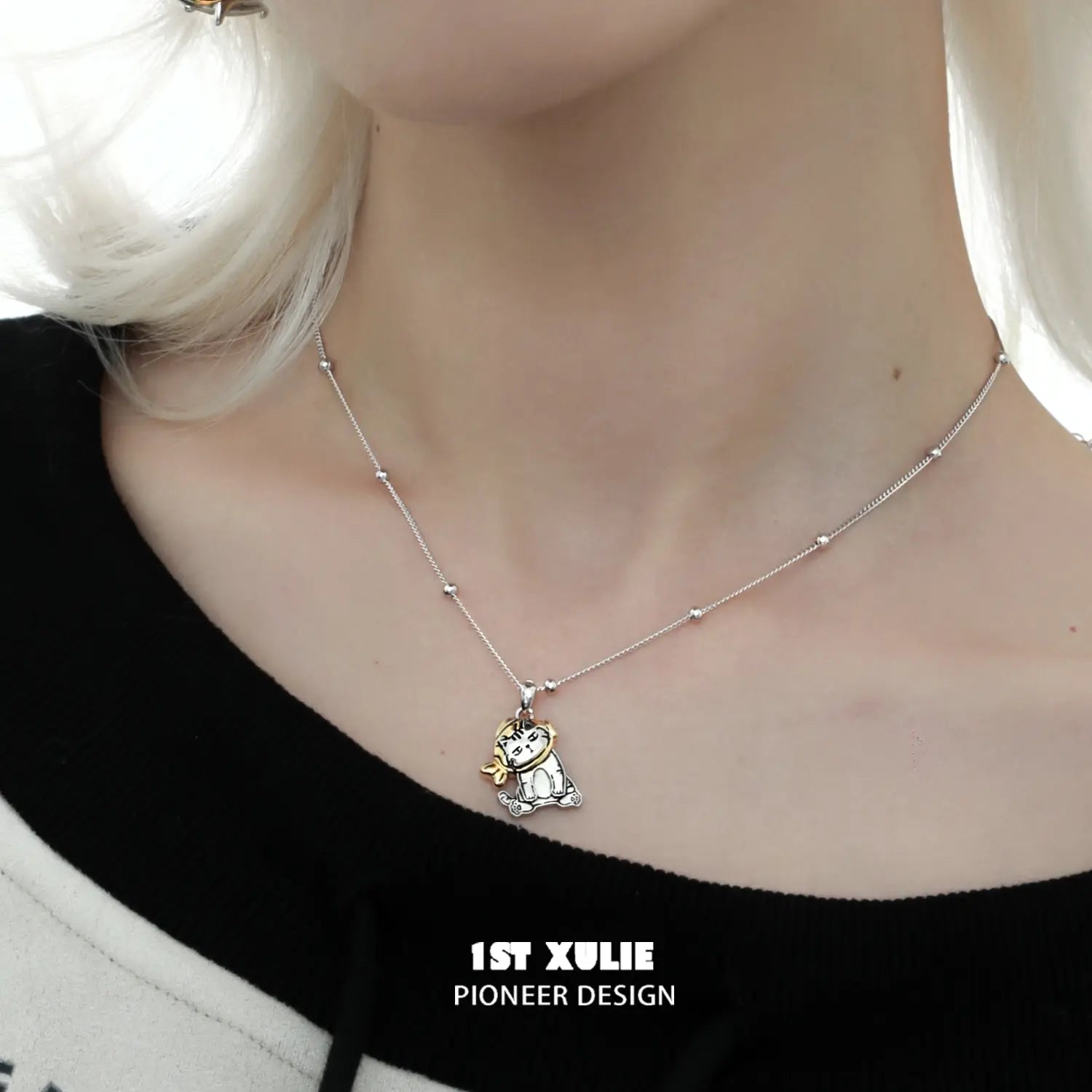 Graffiti Kitten Pendant Necklace - S925 Sterling Silver Lazy Cat Charm Jewelry for Women - Perfect Gift for Cat Lovers & Everyday Wear