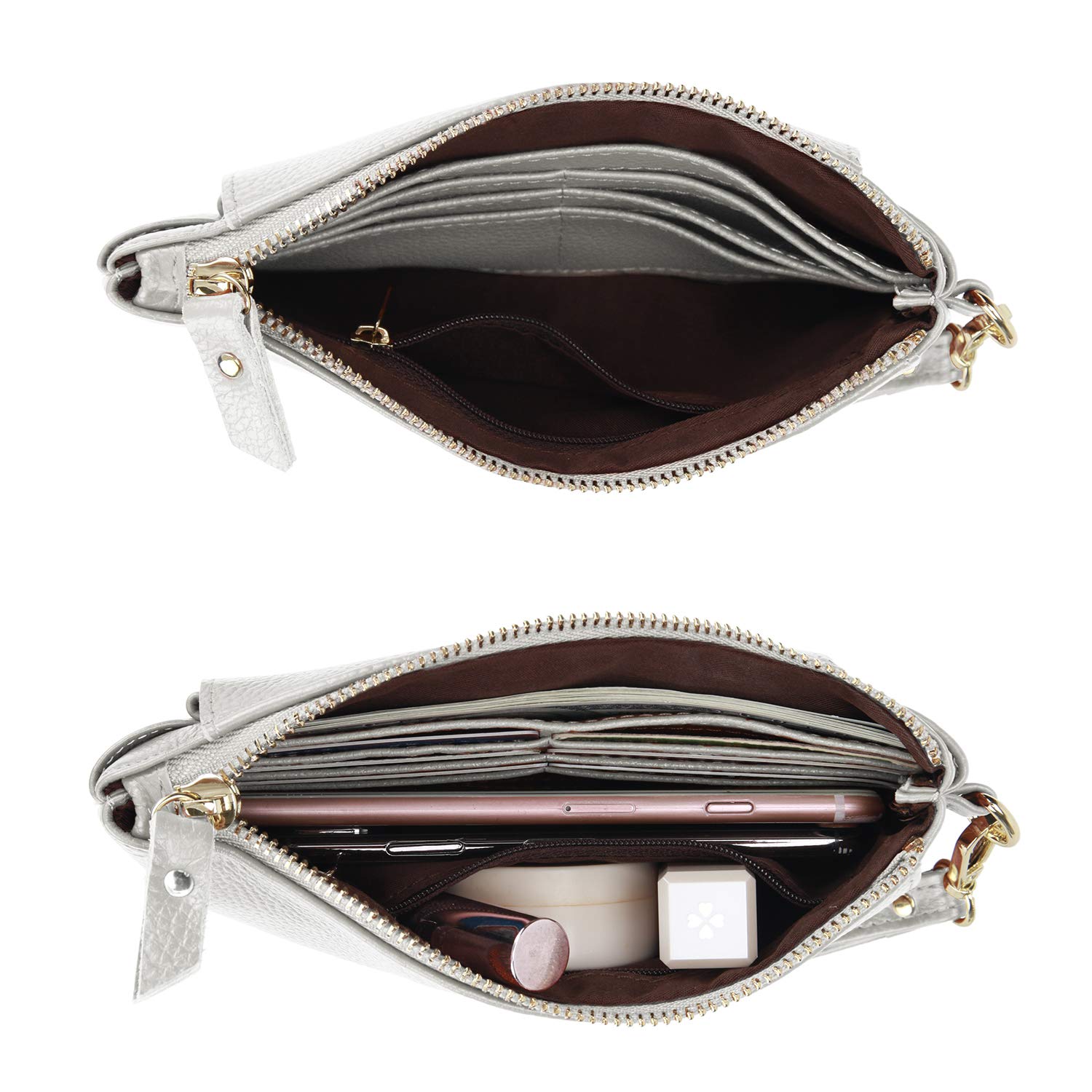 YALUXE Women's Genuine Leather Wristlet Handbag - Envelope Style Phone Purse with Card Slots & RFID Protection - Slim Clutch Wallet for Everyday Use, Travel, and Night Out