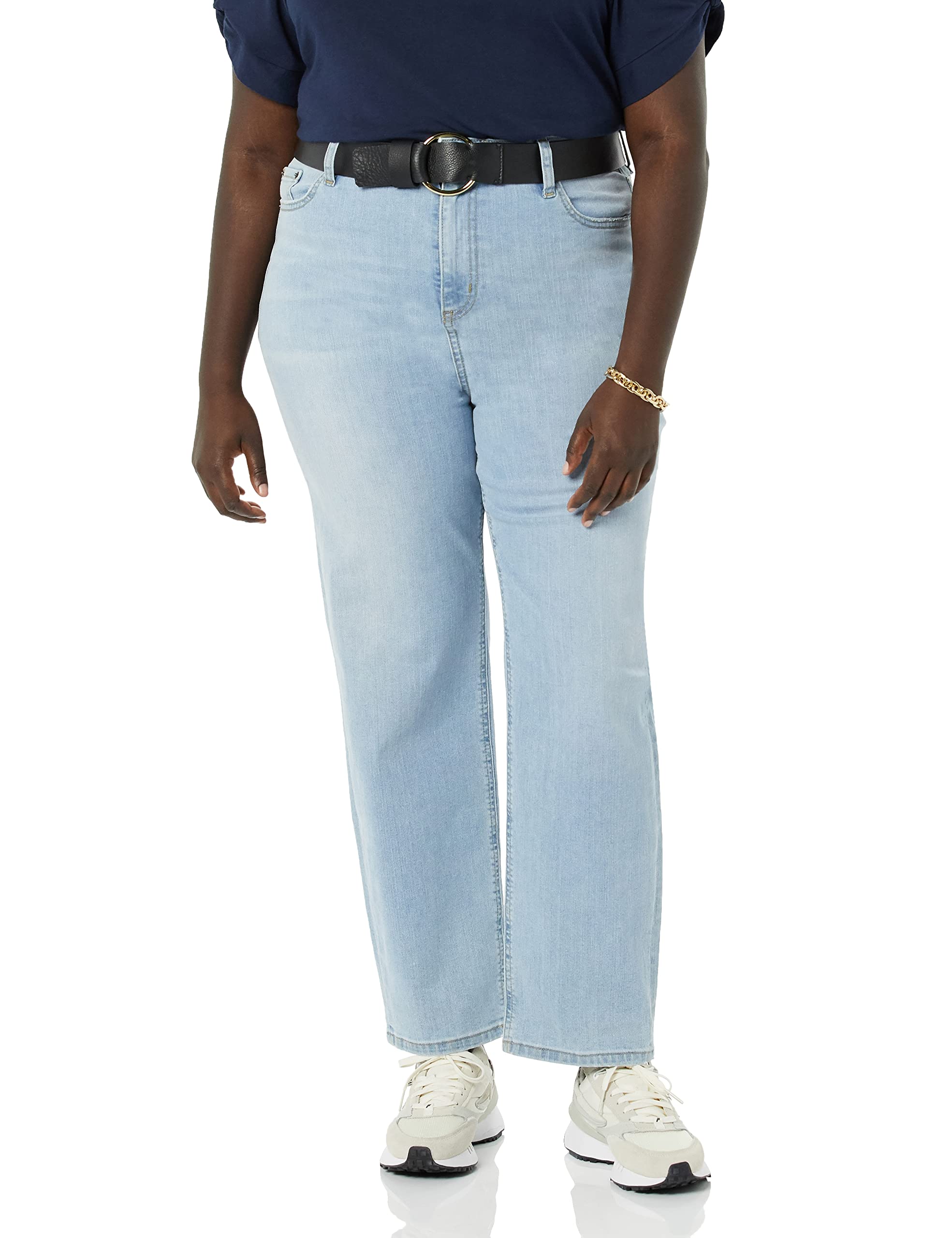Amazon Essentials Women's High-Rise Straight Leg Jeans - Comfortable Stretch Denim Pants for Casual Wear & Everyday Outfits