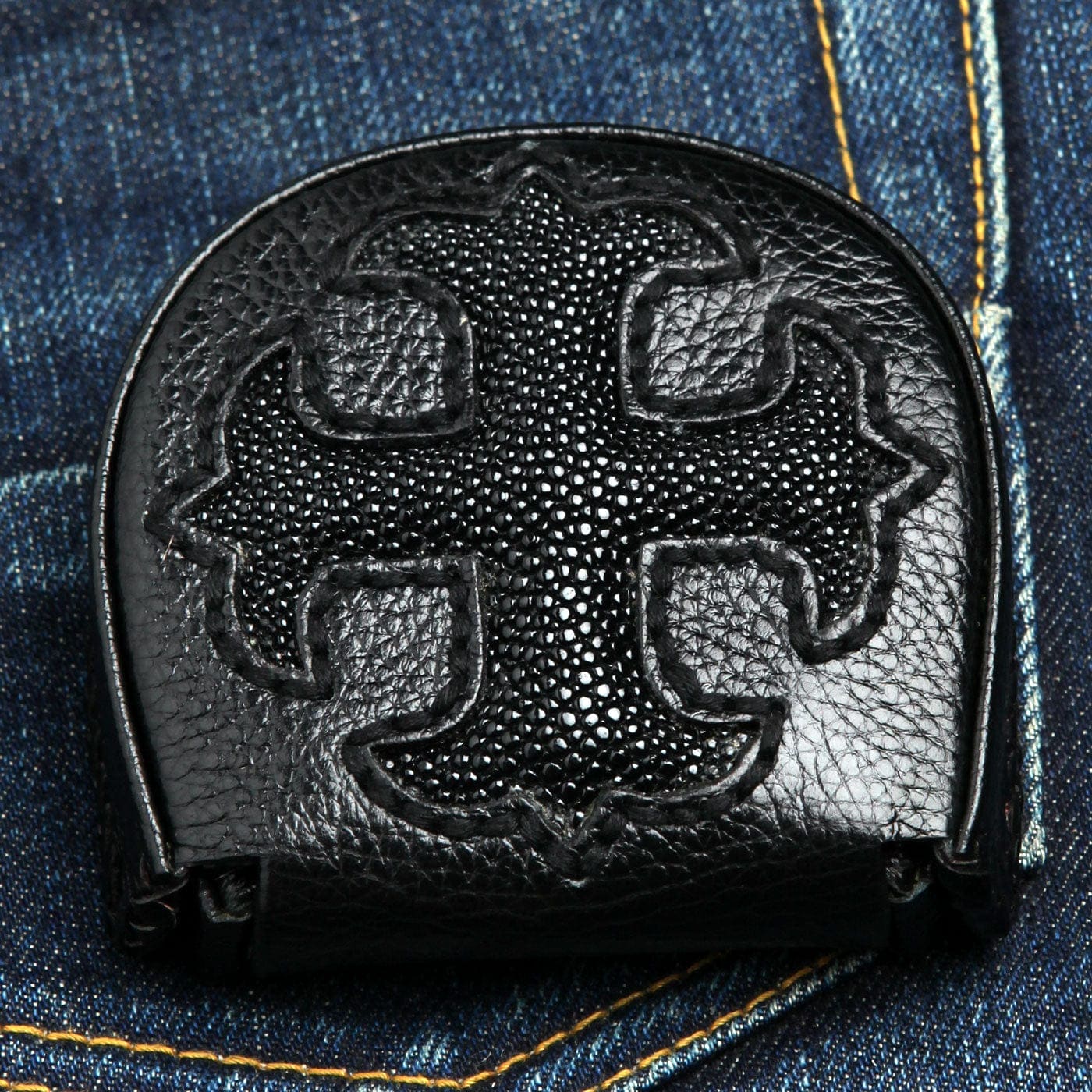 Gothic Black Cross Stingray Leather Men's Coin Wallet - Stylish & Durable Slim Wallet for Everyday Carry, Travel & Gifts