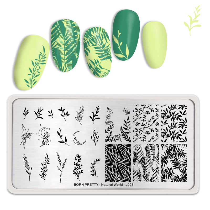 BORN PRETTY Nail Art Stamping Plate - Natural World Design L003 for DIY Manicure, Perfect for Home Salon & Professional Nail Artists