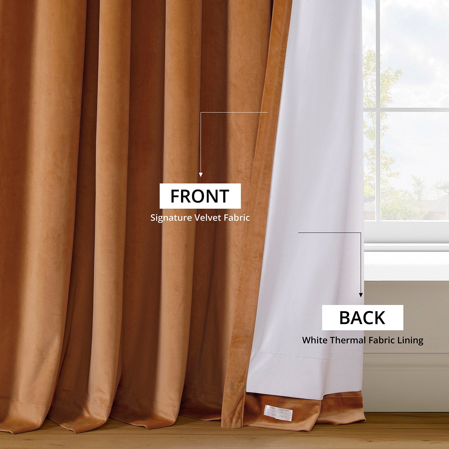 Burnt Pumpkin Signature Velvet Blackout Curtains - Thermal Insulated Room Darkening Drapes for Bedroom, Living Room & Nursery - Noise Reducing Window Treatments for Better Sleep