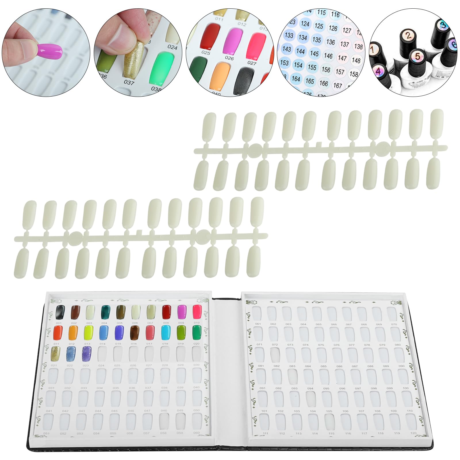 120-Piece Nail Color Chart Display Book with 240 Natural Gel Polish Swatches - Professional Nail Salon & DIY Home Manicure Kit - Durable Plastic Nail Art Color Cards for Nail Technicians & Beauty Enthusiasts (Perfect for Salon Displays, Client Consultations & Home Nail Practice)