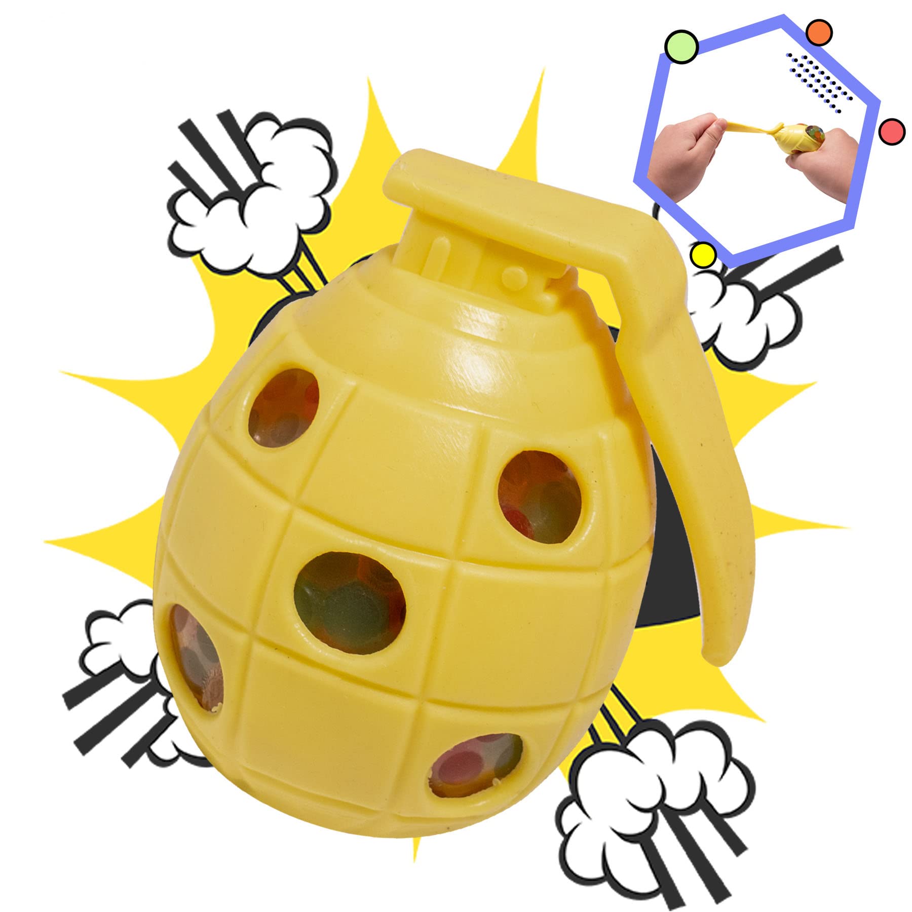 Holgosiu Squishy Grenade Stress Toy - Water Beads Grenade Miniature Squeeze Ball for Anxiety Relief, ADHD, OCD & ADD - Fun Sensory Fidget Toy for Office, School & Travel (Yellow)