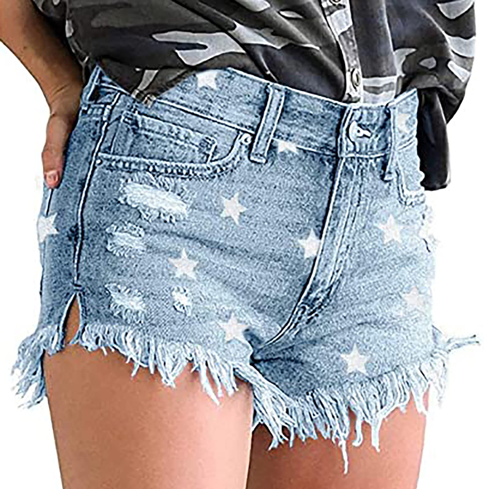Women's Ripped Denim Jeans - High Waist Distressed Casual Shorts for Fall & Winter | Trendy Graphic Print Fashion Pants | Perfect for Streetwear, Outfits & Everyday Wear