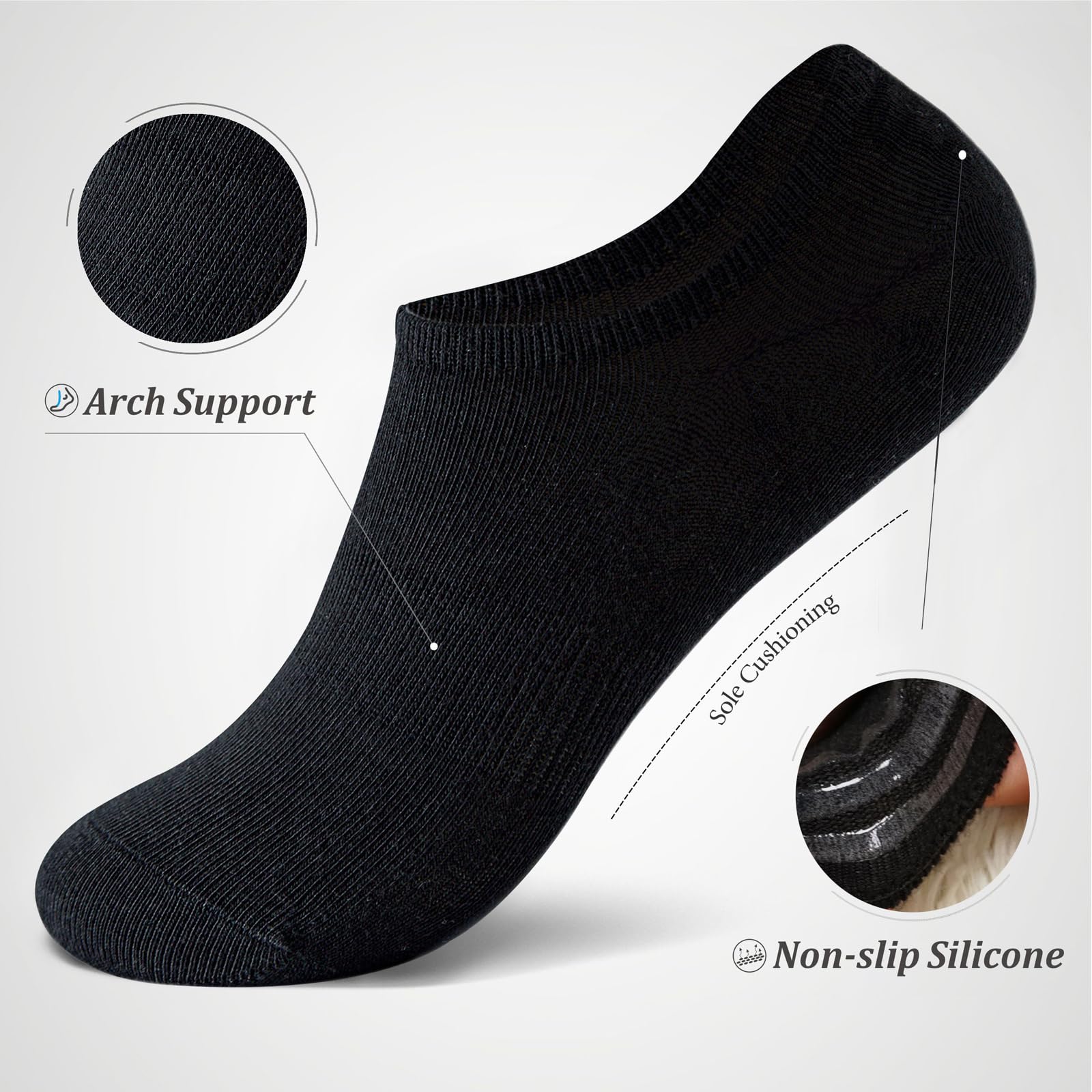 No Show Socks for Women - 6 Pairs Low Cut Invisible Liner Non-Slip Athletic Boat Socks - Perfect for Running, Sneakers & Casual Wear