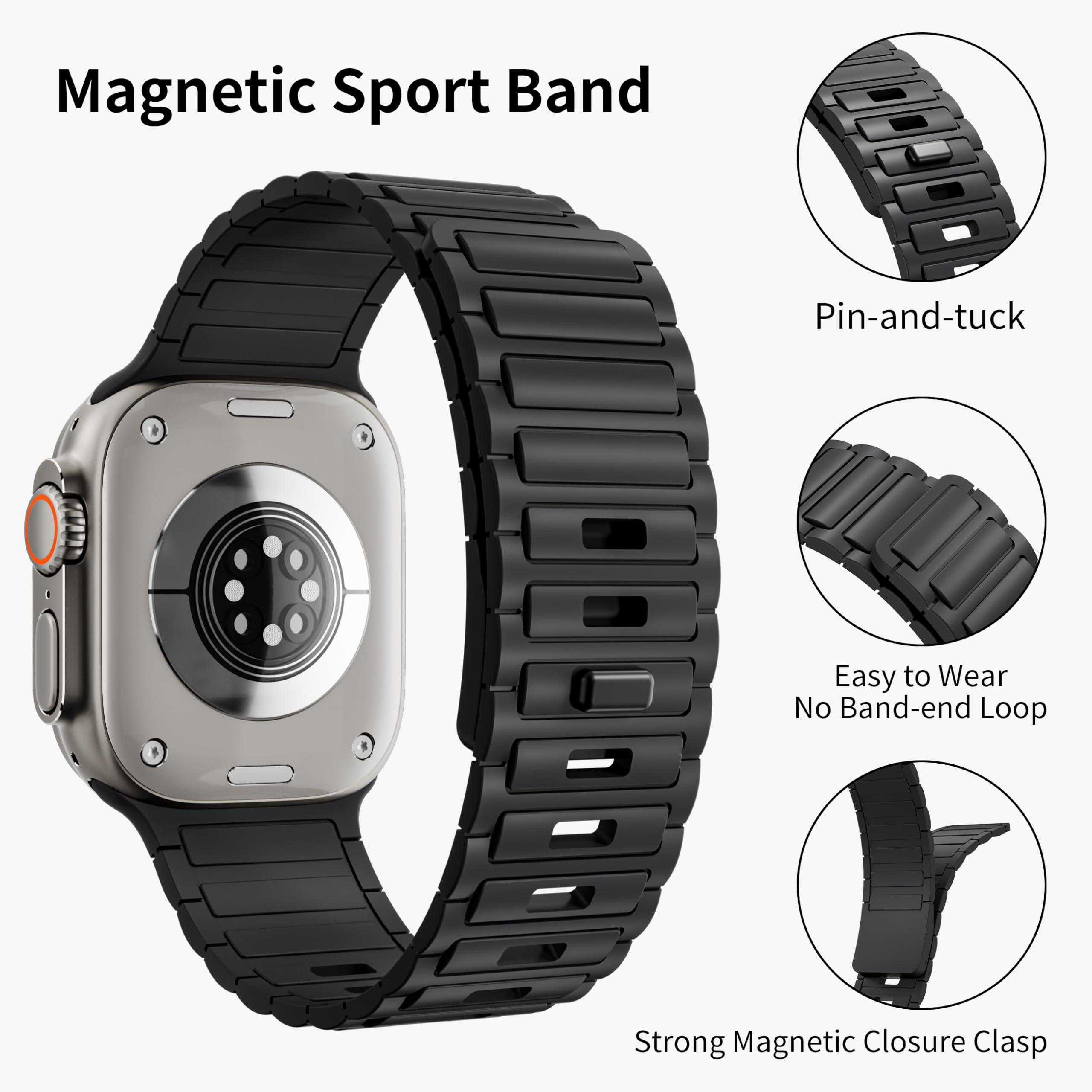 Magnetic Sport Band for Apple Watch Ultra/Series 10/9/8/7/6/5/4/3/SE - 49mm 45mm 46mm 44mm 42mm 41mm 40mm 38mm Silicone Strap for Men & Women - Durable Link Loop Wristband for Gym, Running & Outdoor Activities