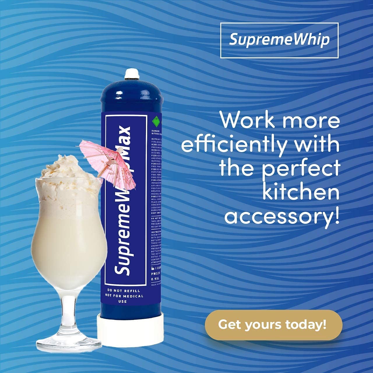 SupremeWhipMax Cream Chargers .95L (6 Pack) - Pure Culinary Gas for Whipped Cream - Perfect for Desserts & Coffee Toppings