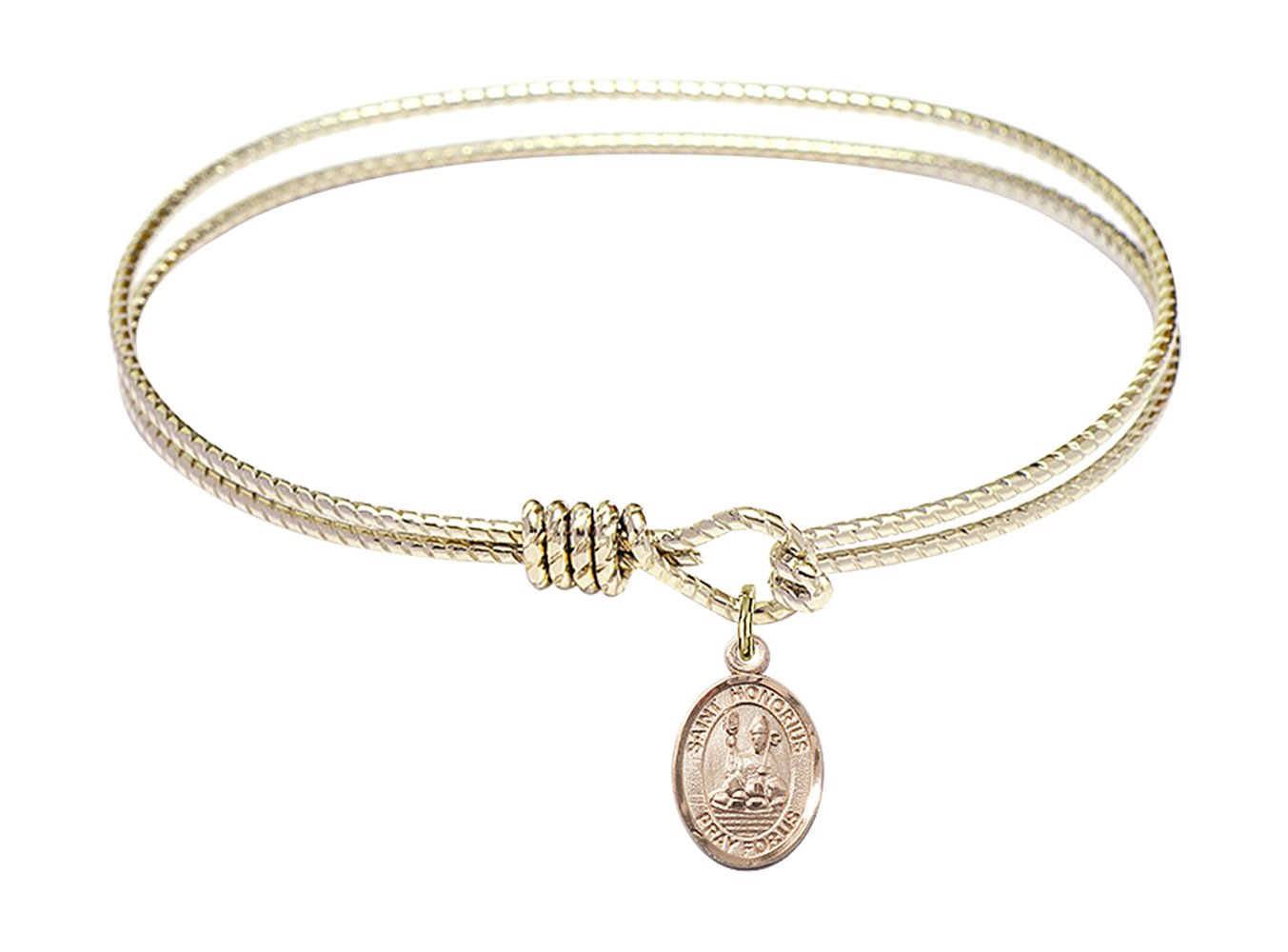 7 1/4 Inch Oval Eye Hook Bangle Bracelet with St. Honorius of Amiens Charm - Elegant Religious Jewelry for Women, Perfect for Church, Weddings & Daily Wear