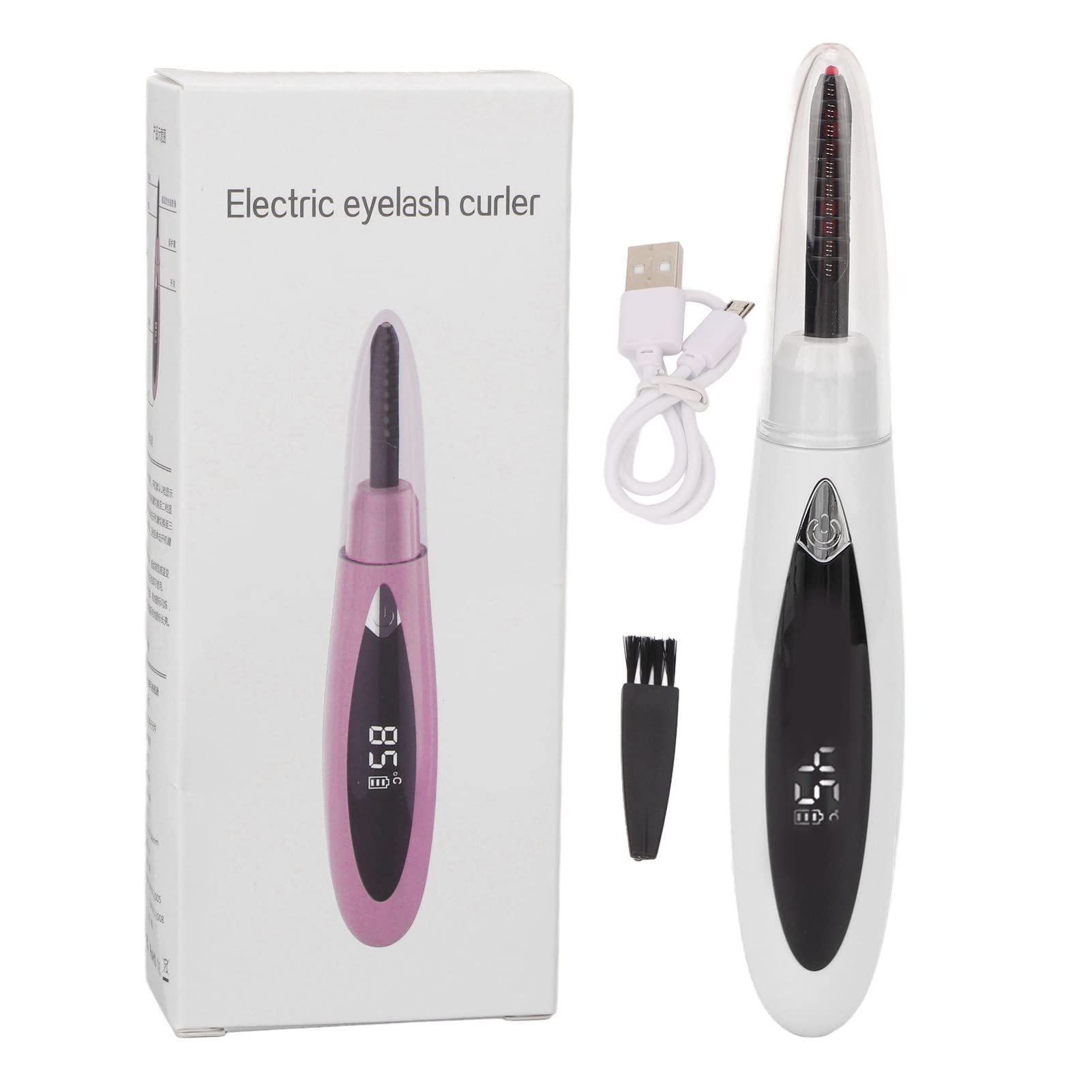 USB Rechargeable Heated Eyelash Curler with 3 Temperature Settings - Natural Lash Curling Tool for Effortless Makeup | Perfect for Home, Travel & Salon Use (White)