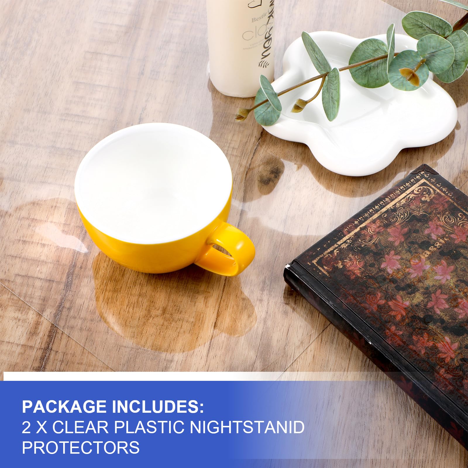 2 Pack Clear PVC Table Covers 15.8 x 23.6 Inches - 1.5mm Thick Plastic Nightstand Protector, Multipurpose Desk Mat for Bedside Tables, Coffee Tables & End Tables - Waterproof, Scratch-Resistant Surface Protector for Home & Office Use