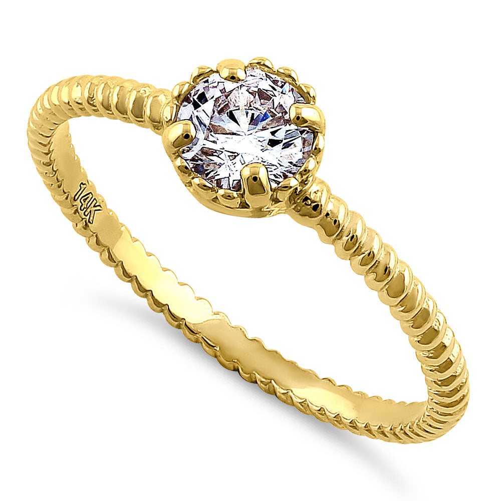 14K Solid Yellow Gold Round Cut Cubic Zirconia Rope Ring for Women - Elegant Jewelry Gift for Anniversary, Wedding, or Special Occasions