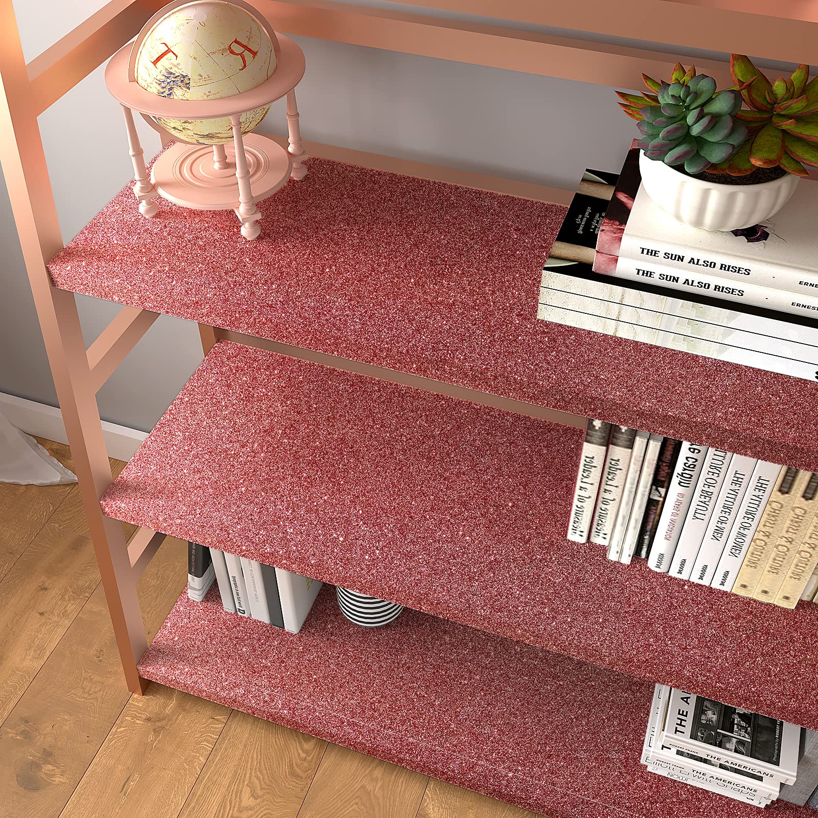 VEELIKE Shimmer Rose Gold Glitter Wallpaper Roll 15.7''x354'' - Peel and Stick Self-Adhesive Removable Wallpaper for Walls, Cabinets, Furniture - Sparkly Decorative Contact Paper for Bedroom, Art, Crafts & DIY Home Decor - Perfect for Accent Walls, Dressers, and Creative Projects