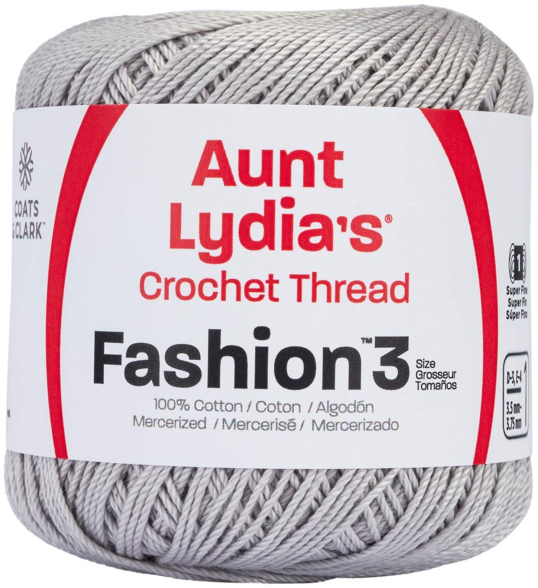 Aunt Lydia's Fashion Crochet Thread Size 3 - 100% Cotton Yarn for Crocheting Coats, Scarves & Blankets - Silver (Ideal for DIY Crafts, Home Decor & Gift Making)