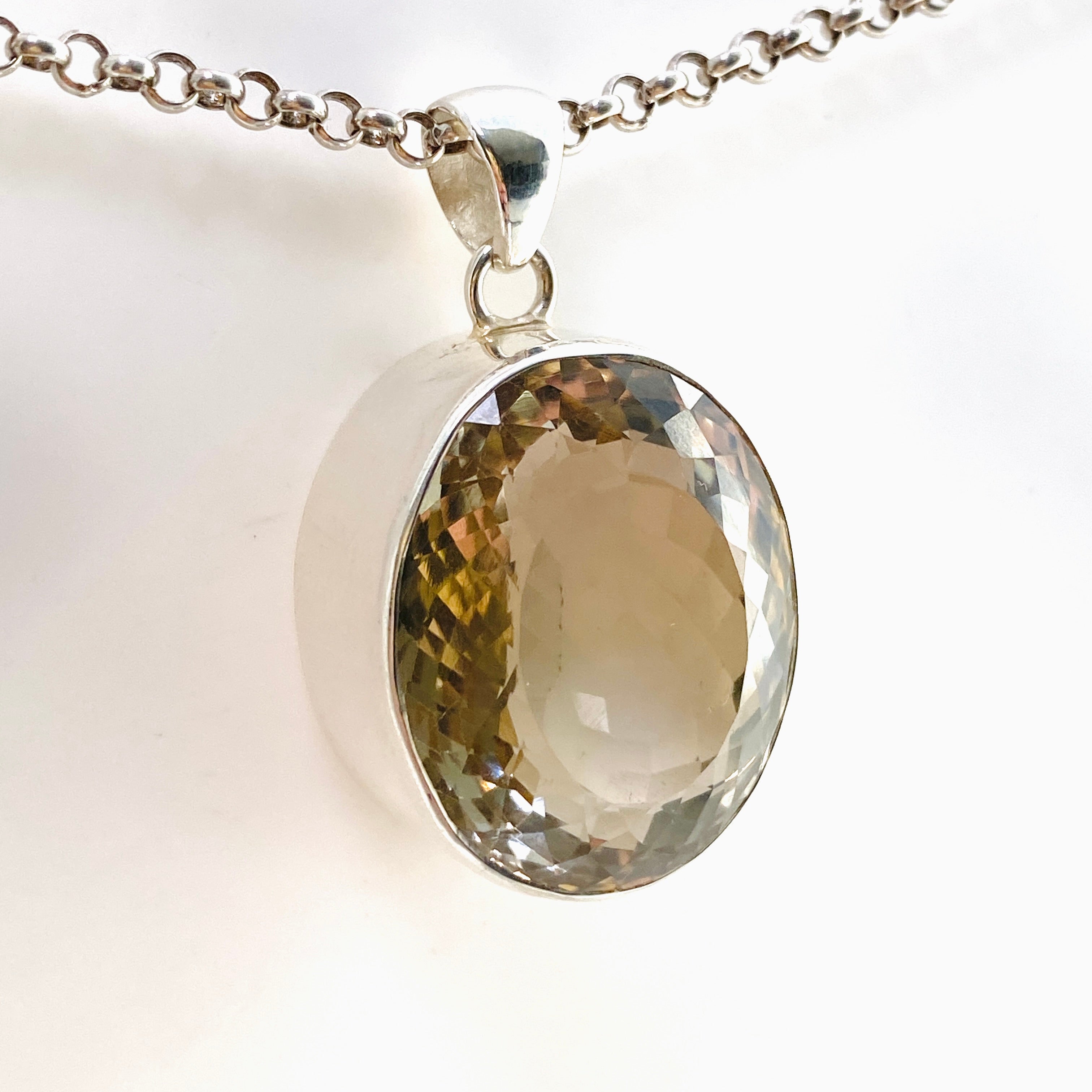 Smokey Lemon Quartz Oval Faceted Pendant Necklace - Natural Gemstone Jewelry for Women - Perfect for Everyday Wear & Special Occasions