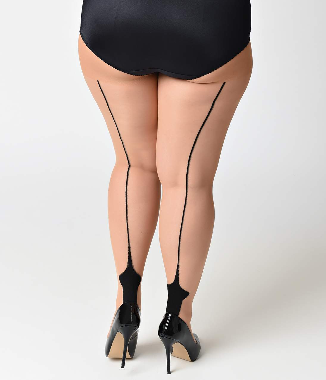 Leg Avenue Plus Size Nude & Black Sheer Cuban Heel Pantyhose - Comfortable Tights for Women, Office Wear & Evening Outfits