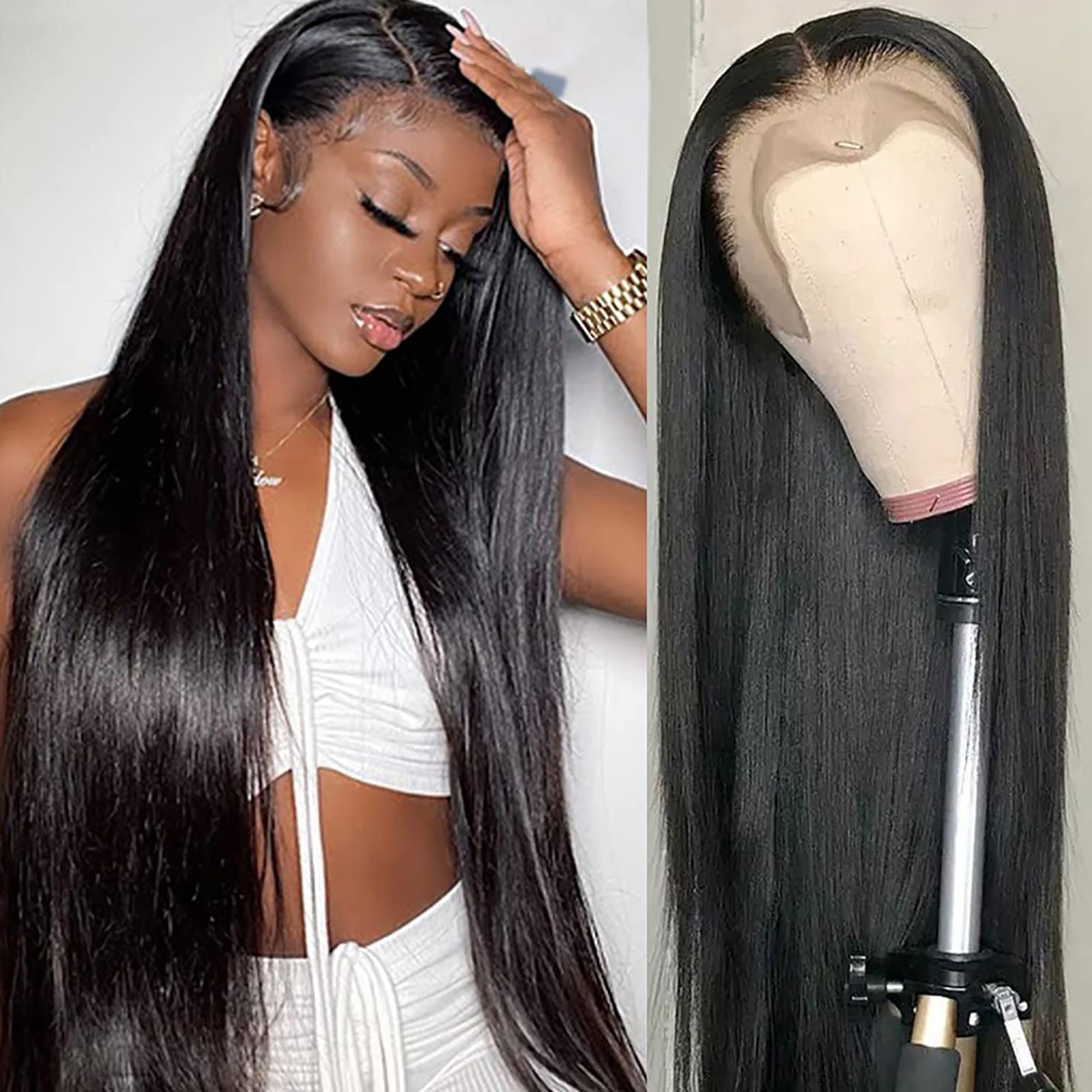 26 Inch 13x4 Straight Human Hair Lace Front Wigs for Women - 180% Density HD Transparent Lace Frontal Wig with Pre-Plucked Baby Hair | Natural Look for Daily Wear, Parties & Special Occasions