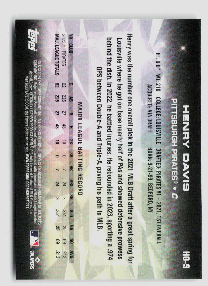 2024 Topps Chrome Henry Davis Hidden Gems Rookie Card - Case Hit HG 9 - Rare Baseball Collectible for Sports Fans & Card Investors (Perfect for Display, Trading, and Investment Collections)