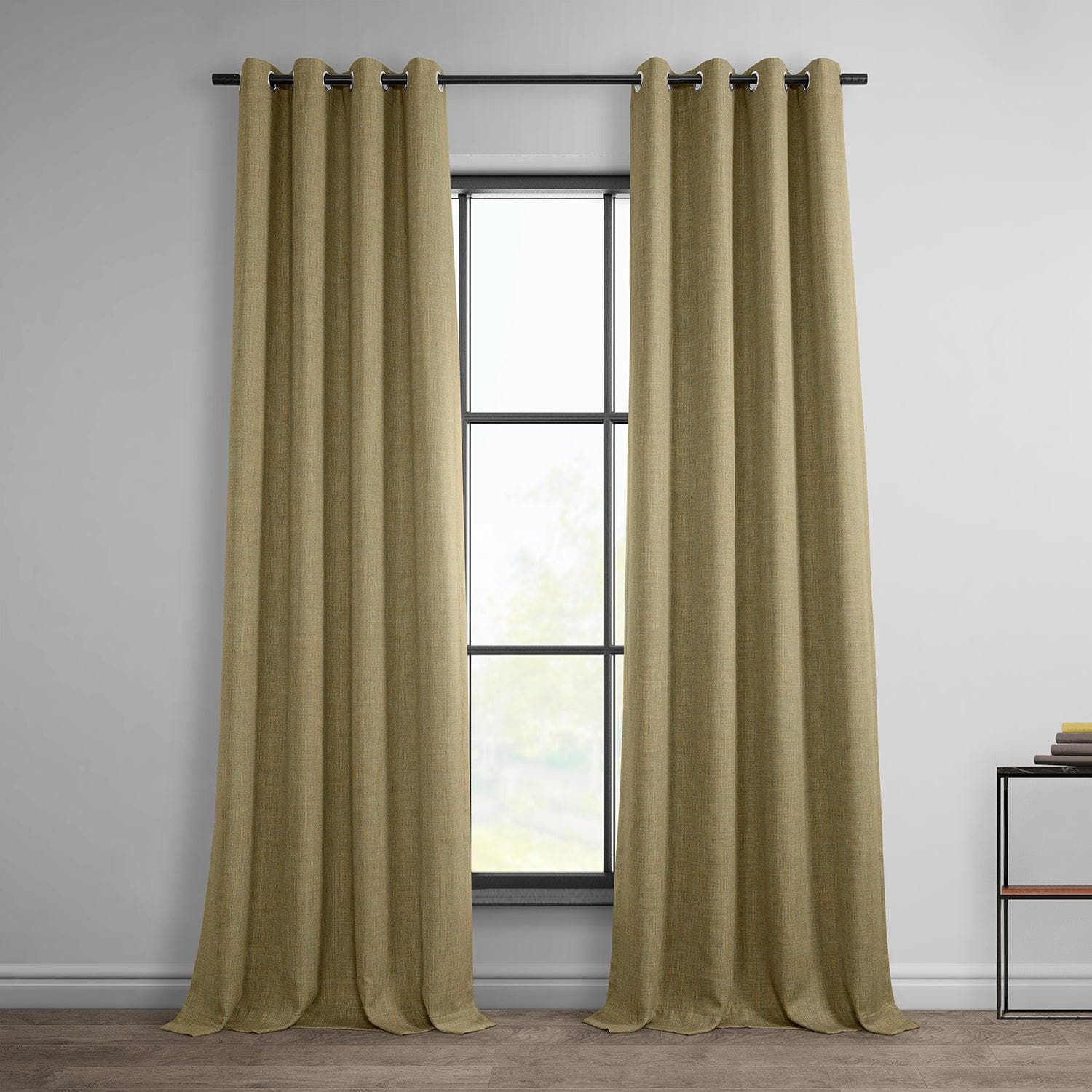 Nomad Tan Grommet Textured Faux Linen Blackout Curtains for Bedroom & Living Room - Noise Reducing & Light Blocking Window Drapes for Home Decor