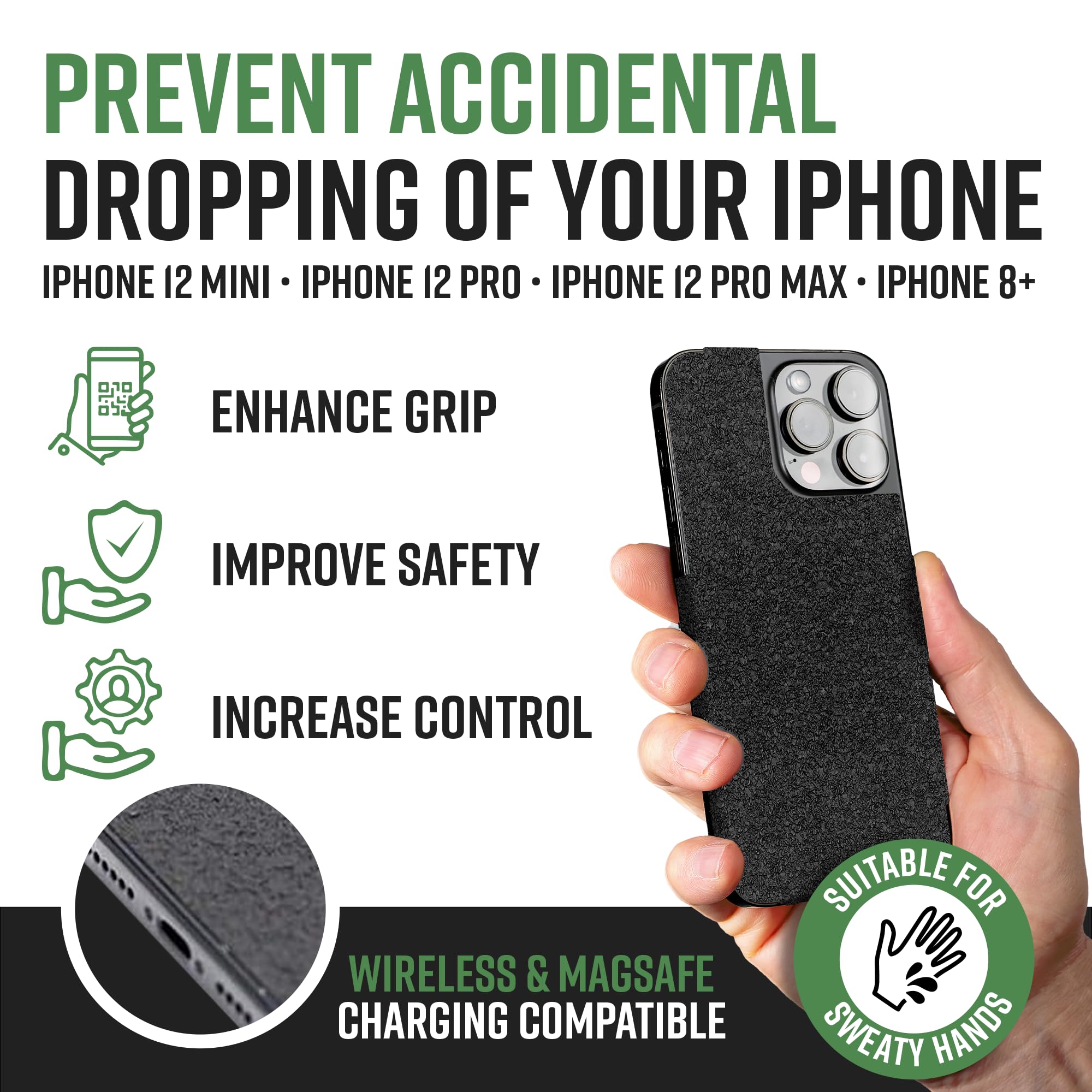 Dragon Grips Cell Phone Grip Tape Stickers for iPhone 12 Mini - Textured Rubber, Non-Slip, Waterproof, Magsafe Charging Compatible - Perfect for Outdoor Activities and Daily Use