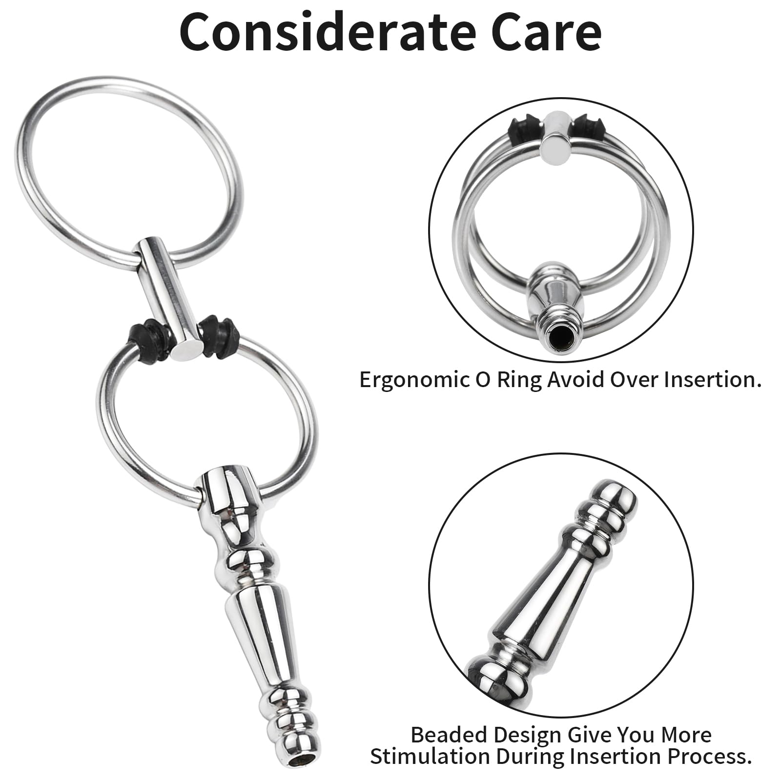 Stainless Steel Hollow Urethral Dilator with Double Cock Ring - Medical Grade Penis Plug for Men's Urethral Sounding | Safe Sex Toy for BDSM & Prostate Stimulation