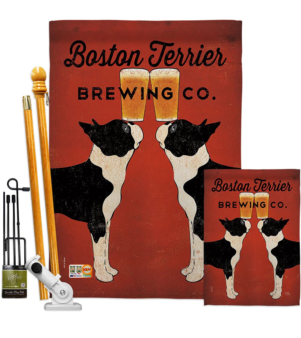 Boston Terrier Brewing Flag Set - House & Garden Decor for Pet Lovers