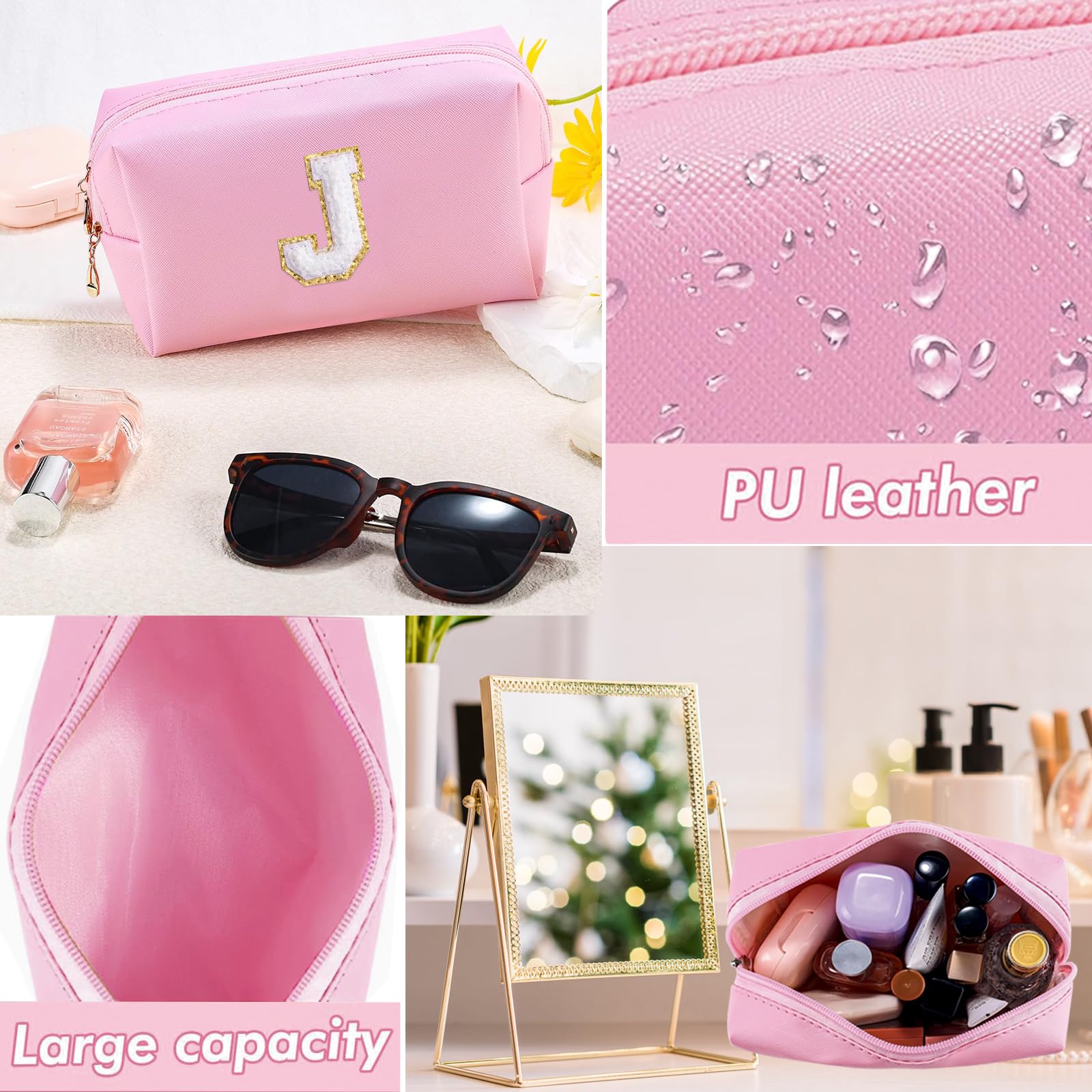 8PCS Personalized Initial Gifts for Women - Monogrammed Makeup Bag, Travel Jewelry Box & Letter Keychain Set - Perfect Birthday Gifts for Wife, Bridesmaids & Teen Girls - Ideal for Travel, Weddings & Special Occasions