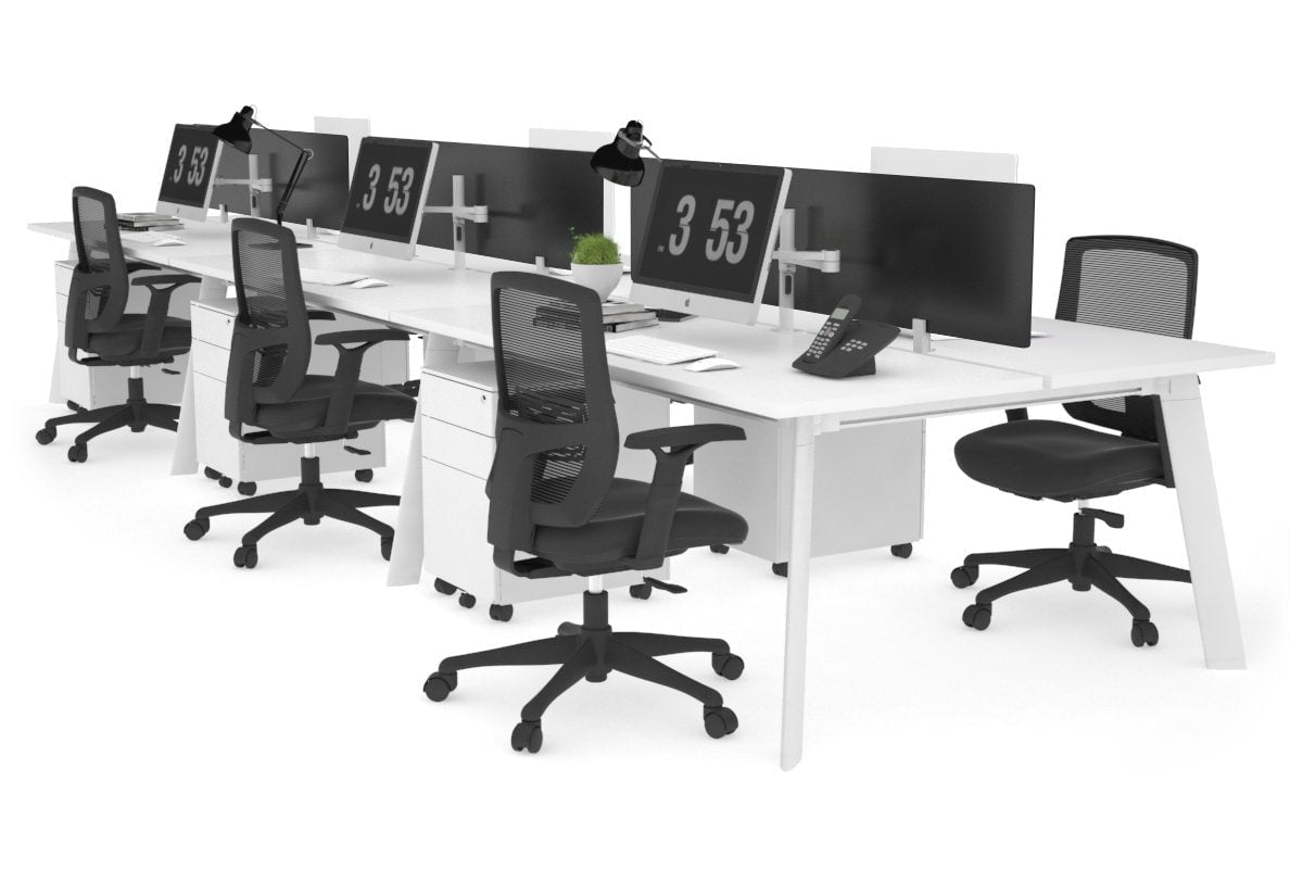 6-Person Workstation with White Frame - 1400L x 700W Dimensions - Ideal for Office, Coworking Spaces & Home Offices