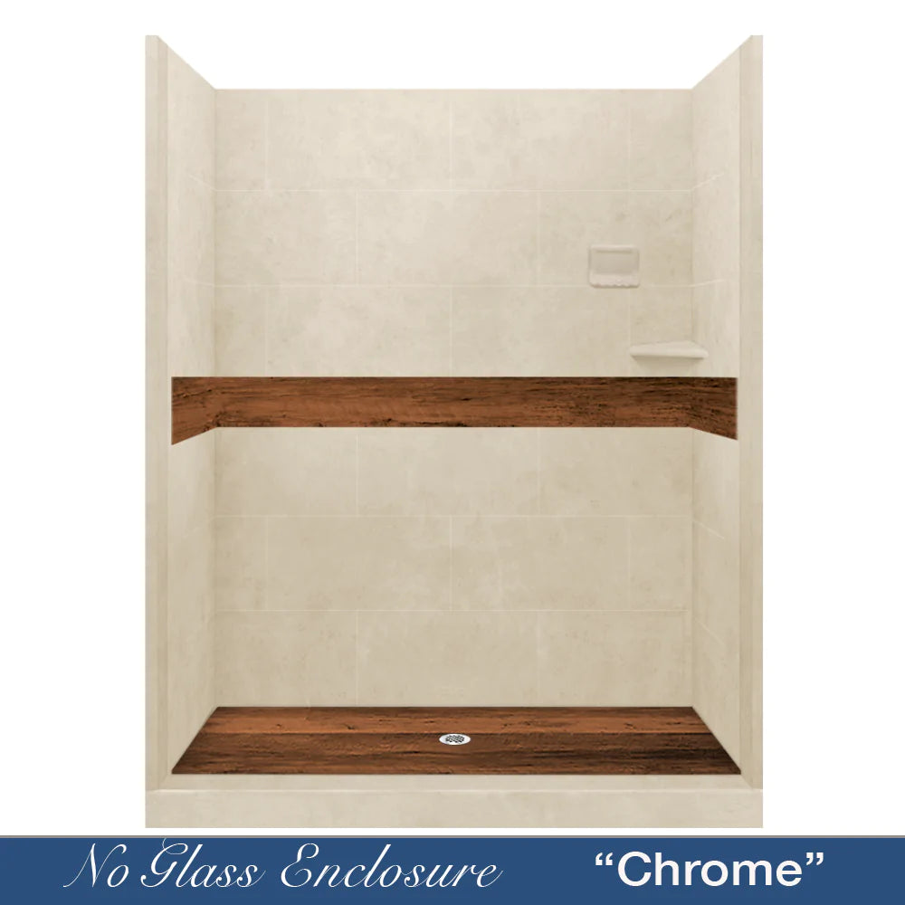 Lifeproof Burnt Oak Desert Sand 60-Inch Alcove Stone Shower Enclosure Kit - Waterproof Bathroom Upgrade for Modern Homes