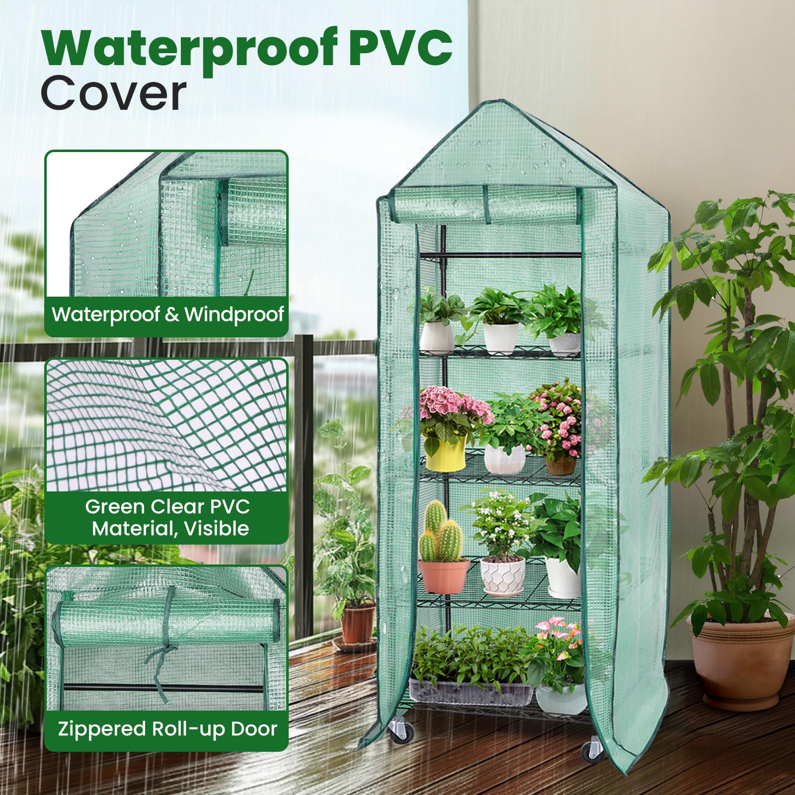 4-Tier Indoor Greenhouse with 36W Grow Lights & Adjustable Shelves - Portable Plant Stand with PVC Cover for Seed Starting, Seedling Growth & Hydroponics - Easy Assembly (69.6