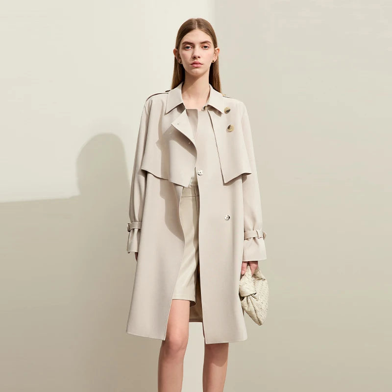 Stylish Women's Trench Coat - Classic Long Loose Fit Jacket with Belt & Lapel Collar | Fashionable Streetwear Outerwear for Ladies | Perfect for Office, Dating & Fall Fashion