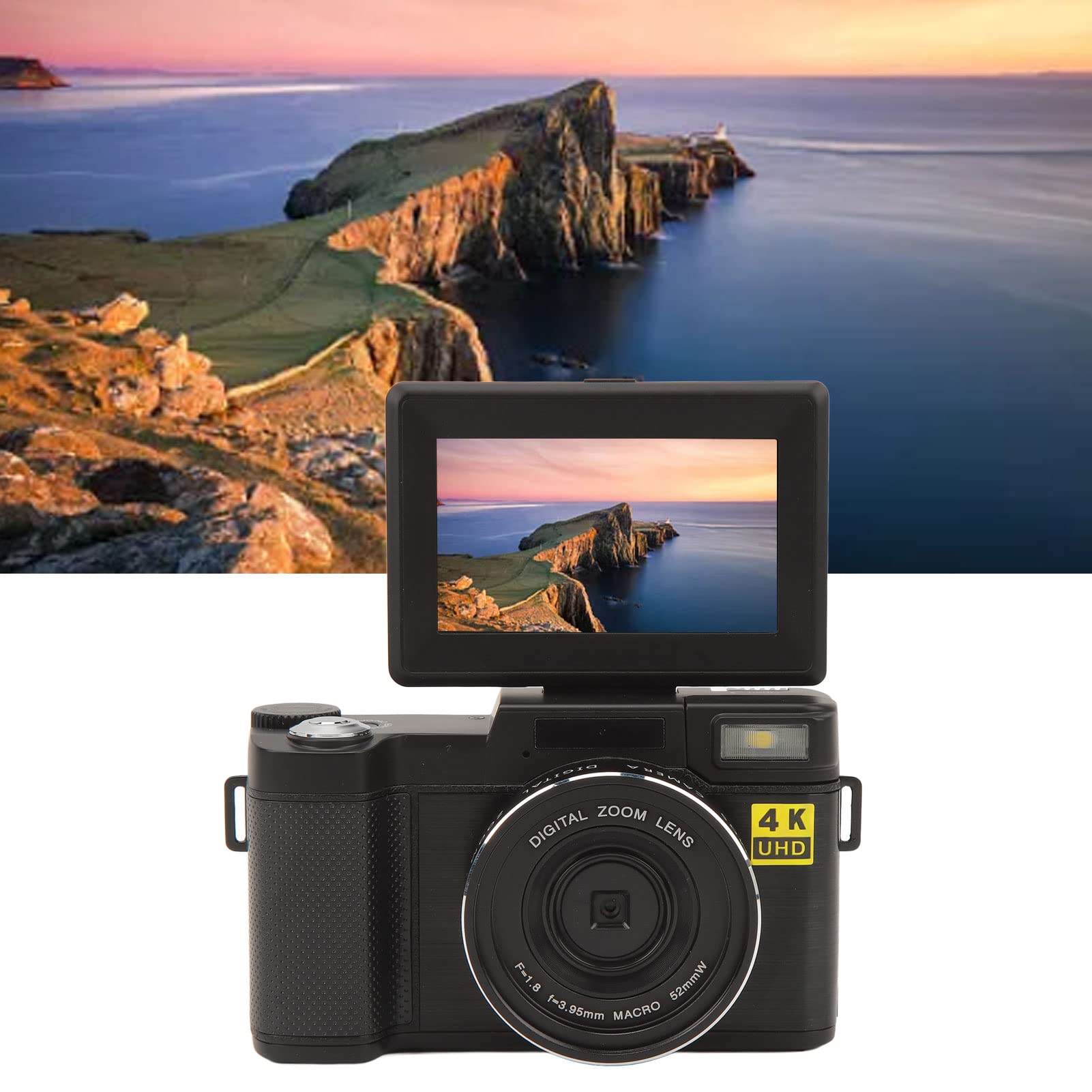 4K Vlogging Camera with 3.2-inch IPS Screen, 16X Digital Zoom & Wide Angle Lens - Anti-Shake Digital Camera for YouTube, Travel & Content Creation