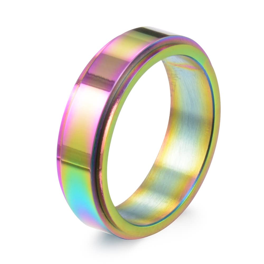 Men's Comfort Fit Wedding Ring Set - Stainless Steel Silver Rainbow Spinner Engagement Band with Free Engraving | Perfect for Proposals, Anniversaries & Everyday Wear
