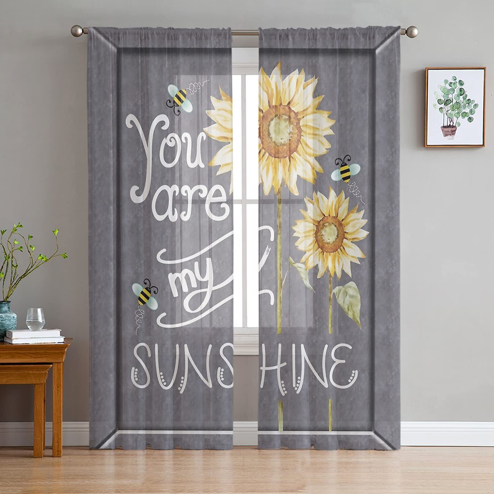 Farm Fresh Sunflower Sheer Curtains - 2 Panels for Bedroom/Living Room - Light Filtering & Privacy