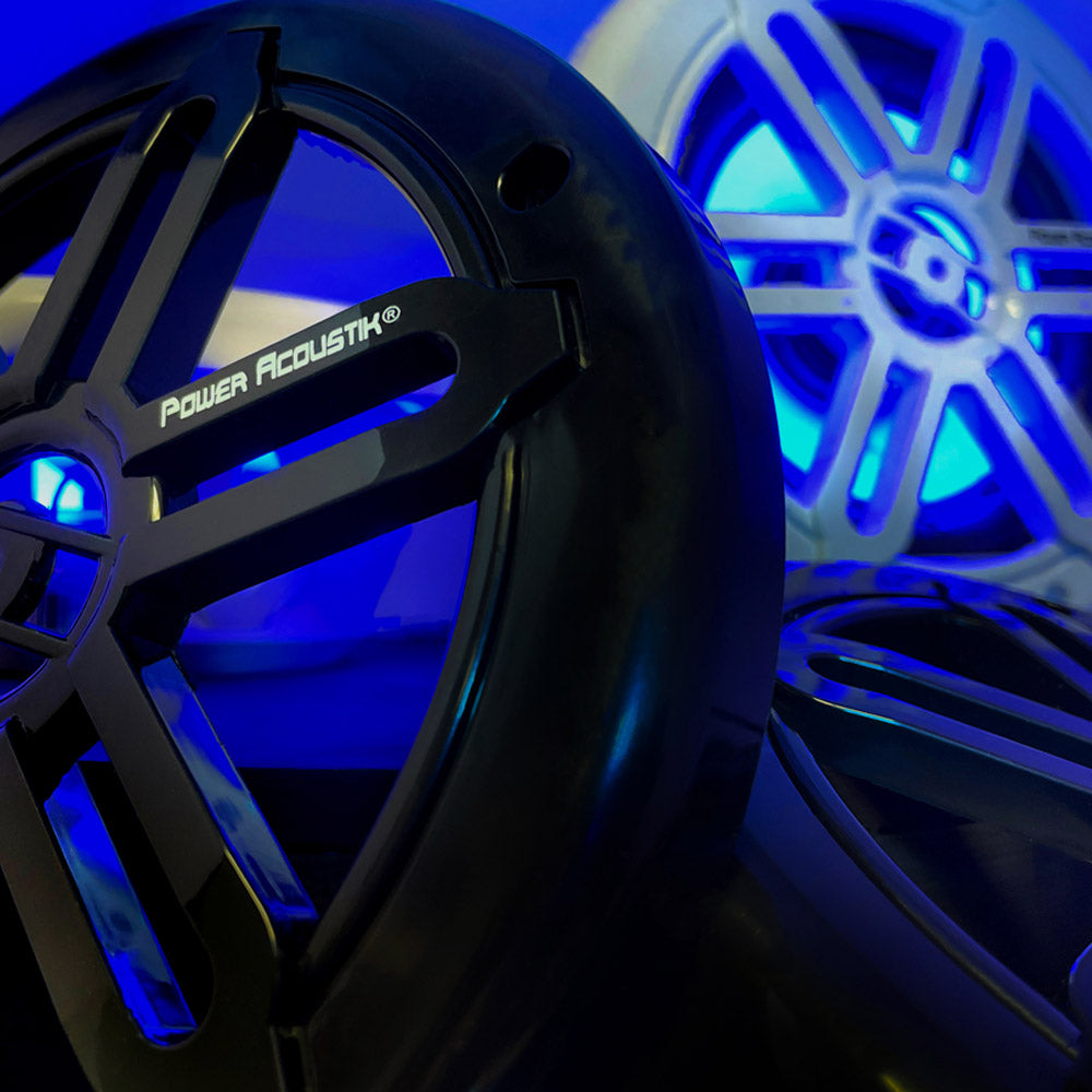 Power Acoustik MFL 65WB 6.5 Inch Marine Grade Waterproof Coaxial Speakers with Blue LED Lights & White/Titanium Grills - Perfect for Boats, ATVs, and Outdoor Audio Systems