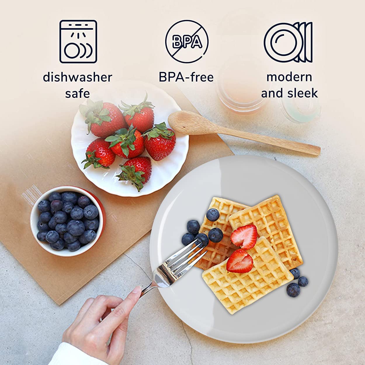 4-Piece Melamine Salad & Dessert Plates Set - Chip & Break-Resistant, Durable & Dishwasher Safe - Silver Gray Dinnerware for Kids, Indoor & Outdoor Dining, Picnics, BBQs, and Parties
