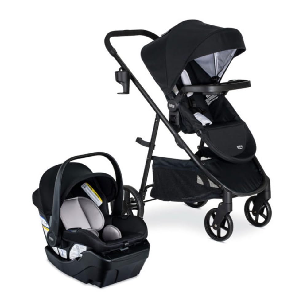 Britax Willow Brook Baby Travel System - Infant Car Seat & Stroller Combo with Aspen Base | ClickTight Technology | RightSize System | 4 Ways to Stroll (Onyx Glacier) | Perfect for Newborns, Shopping Trips & Family Outings
